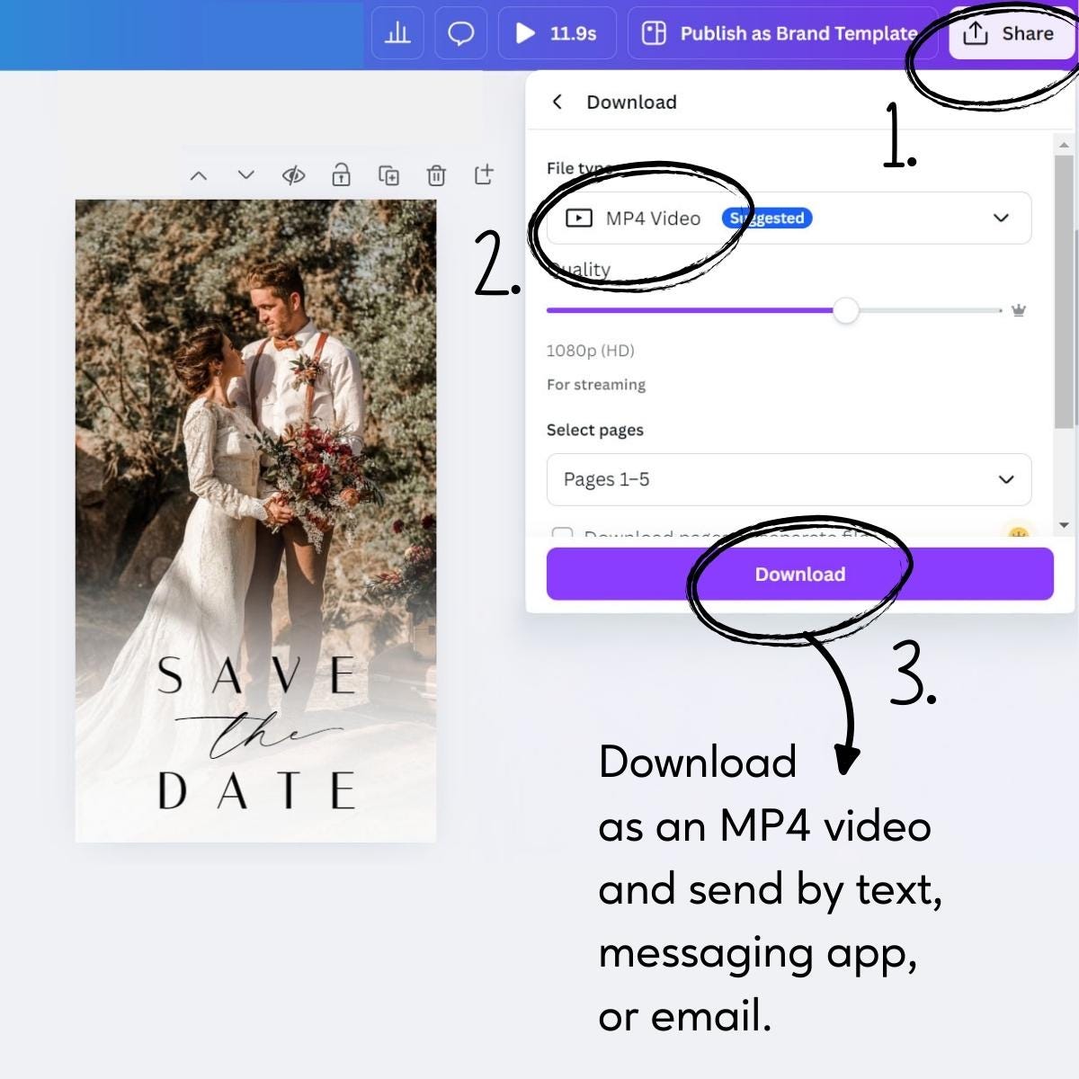 Animated Wedding Invitation Template: Minimalist Digital Phone Invite (Canva)