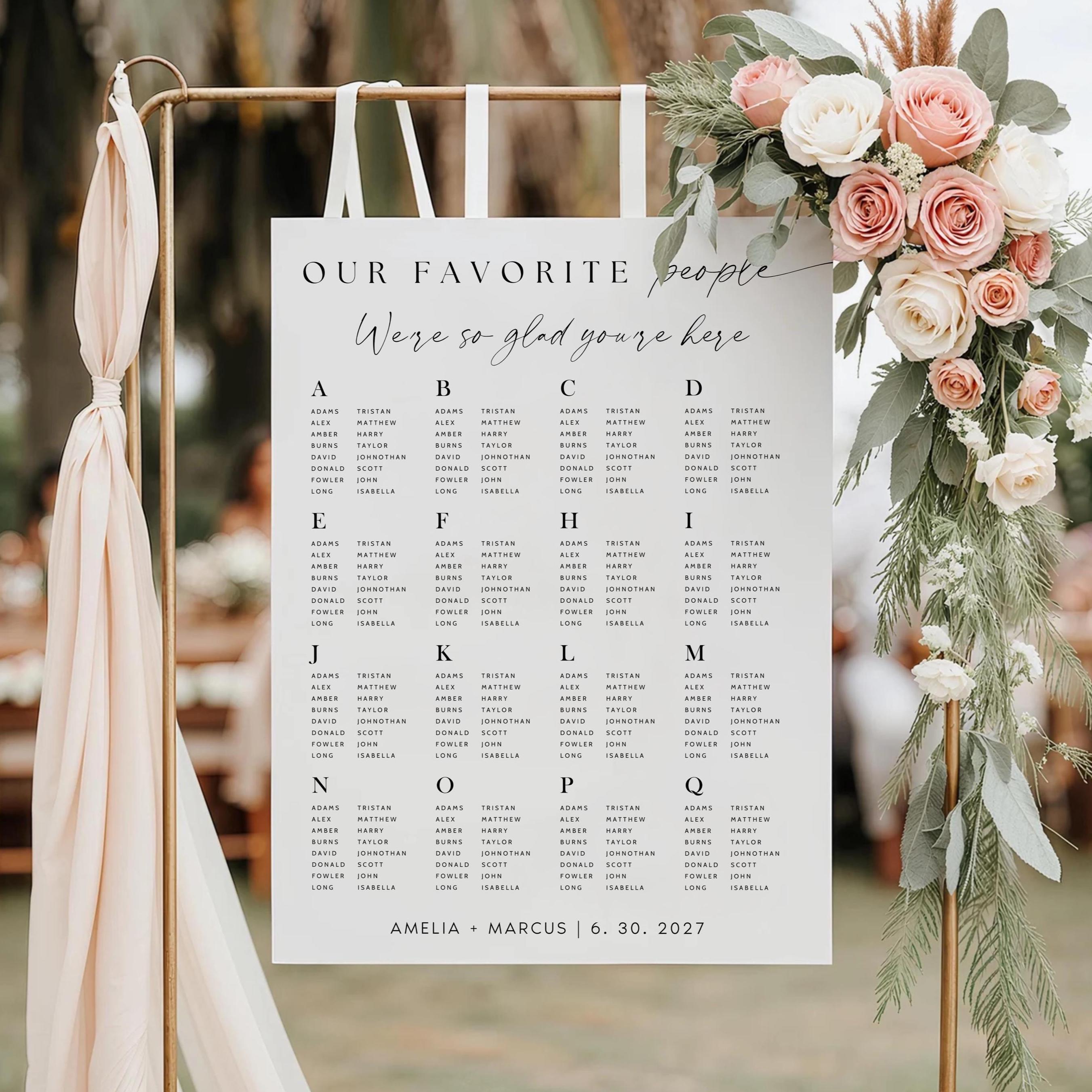 Wedding Seating Chart Template: Modern Alphabetical Design (Digital Download)