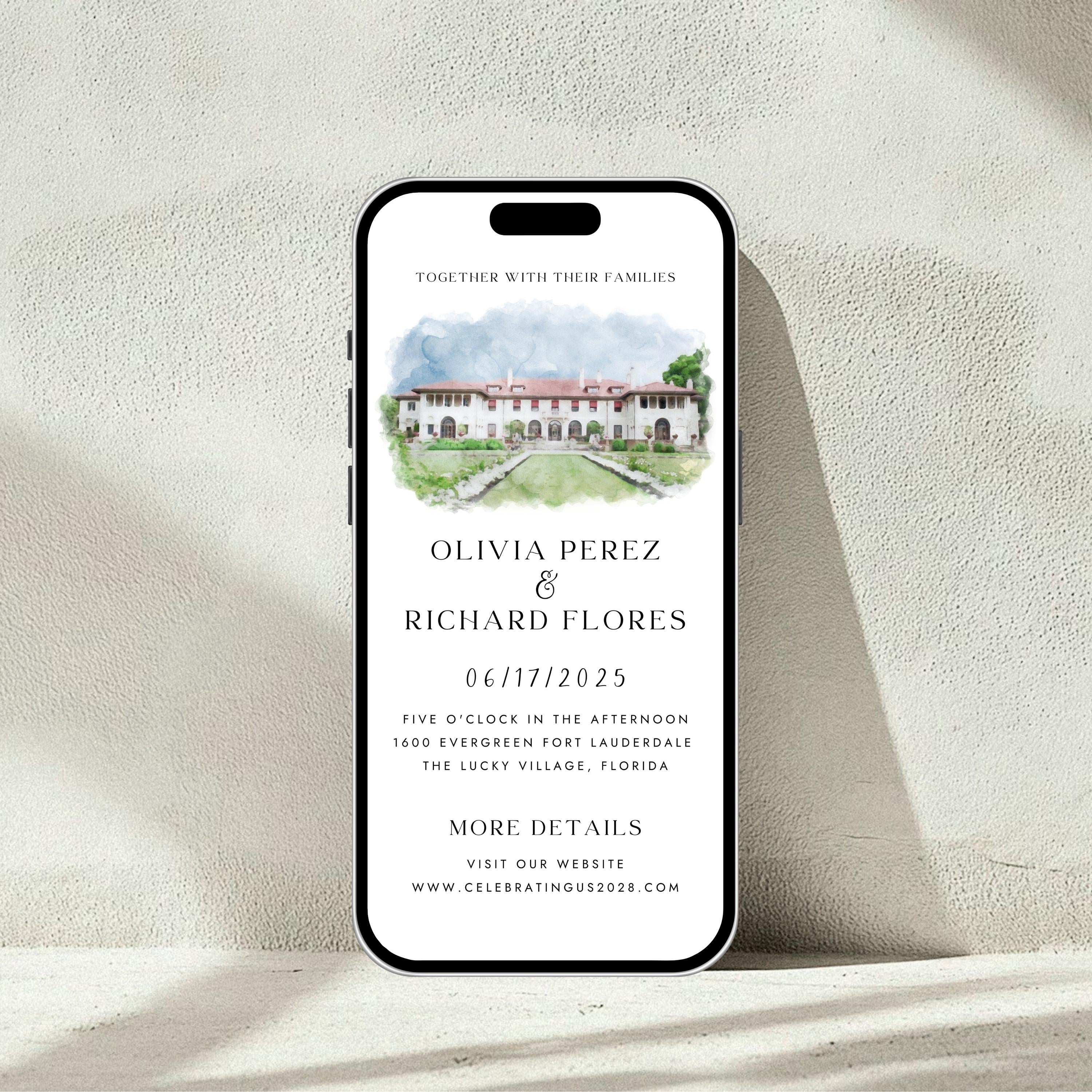 Custom Watercolor Venue Wedding Invitation Set | Modern Invite Template | Editable Canva DIY Template