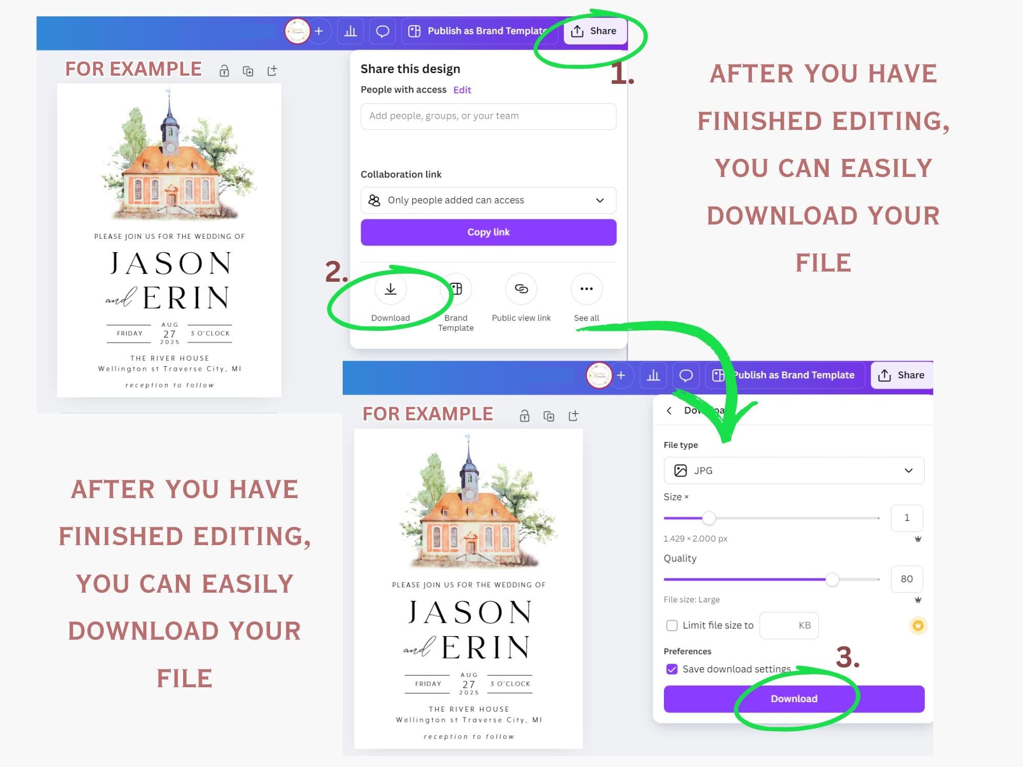 Custom Watercolor Venue Wedding Invitation Template (Digital)