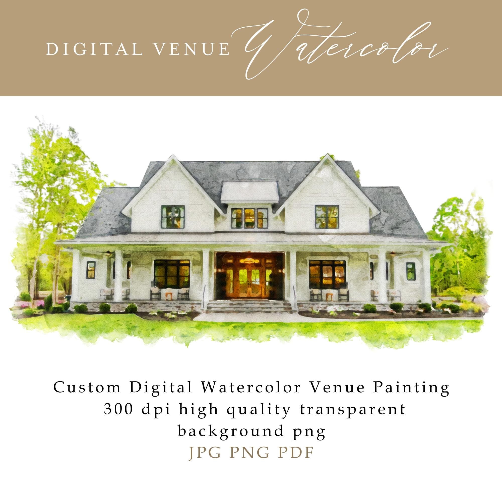 Custom Watercolor Wedding Venue Illustration (Digital Download)