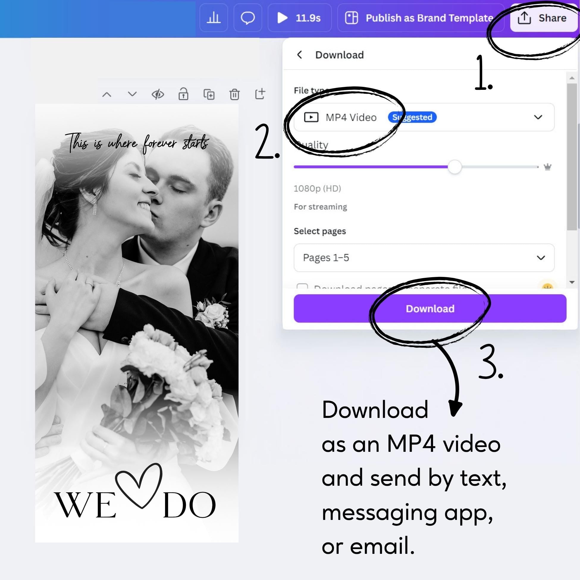 Animated Wedding Video Invitation Template, Canva Editable, Add Photo and Music