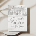 Wedding Venue Line Art Invitation: Custom Venue Sketch (Canva Template, Digital Download