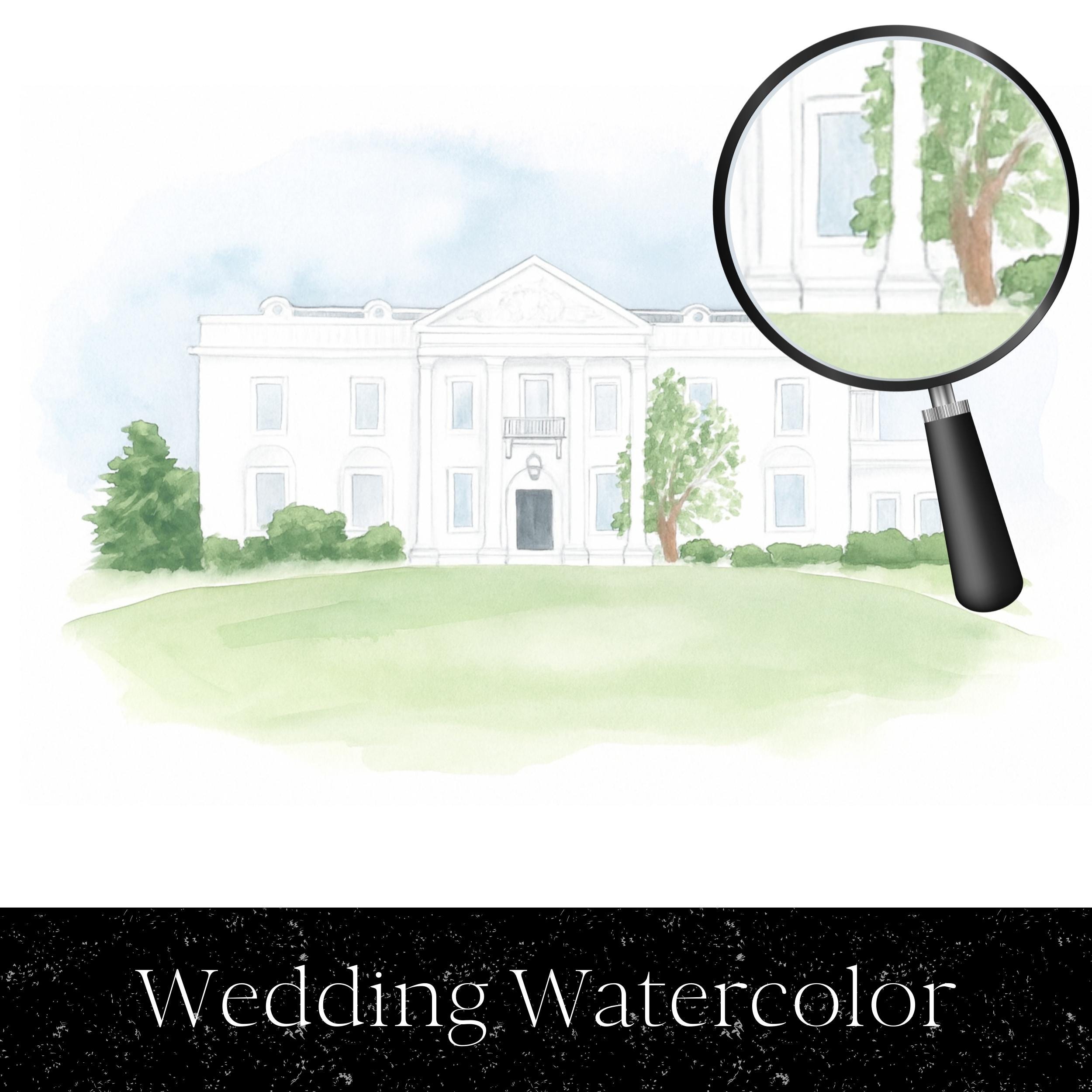 Custom Wedding Venue Watercolor Illustration: Digital Art (JPEG, PNG, PDF)