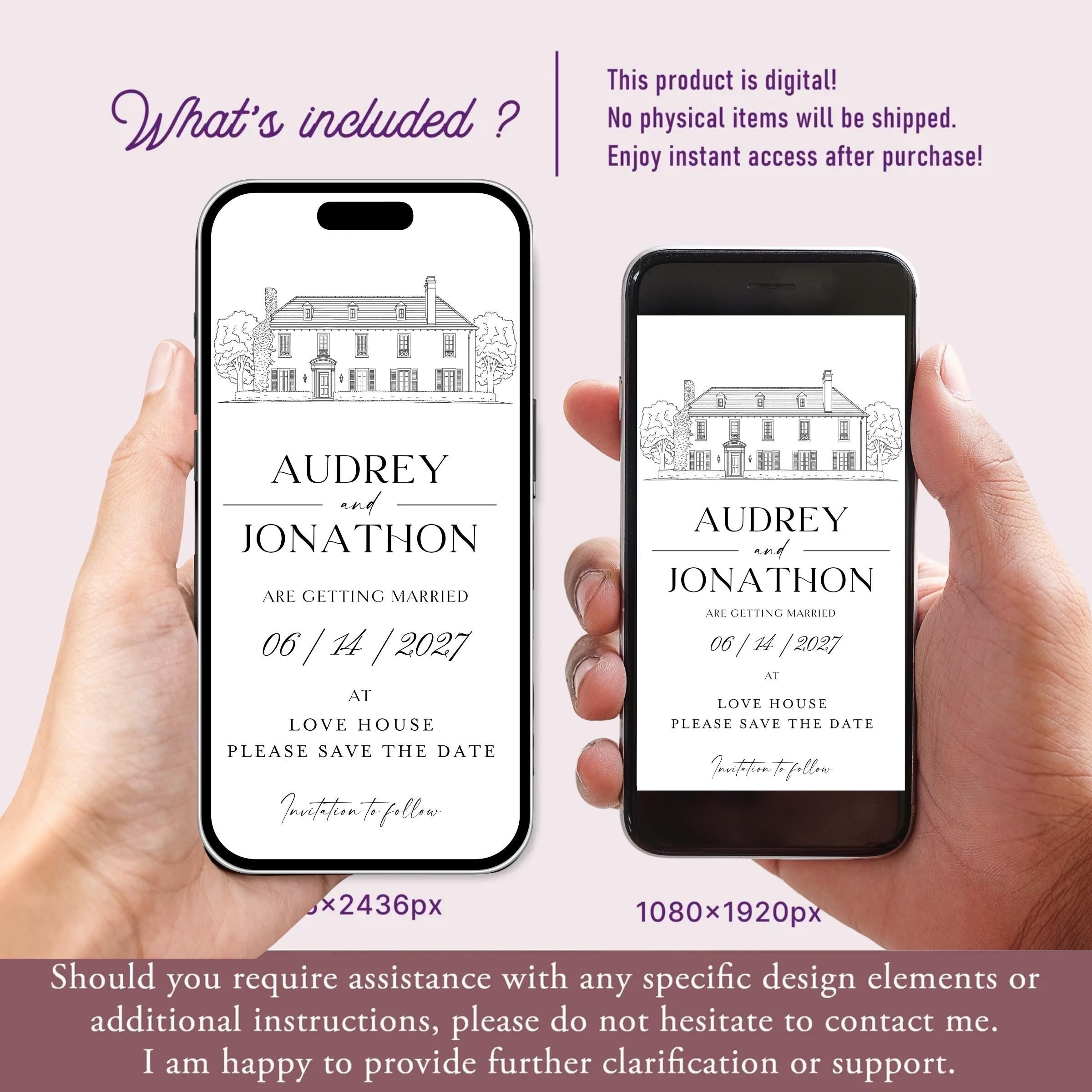 Venue Sketch Save the Date: Digital Wedding Invitation (JPEG, PNG, PDF