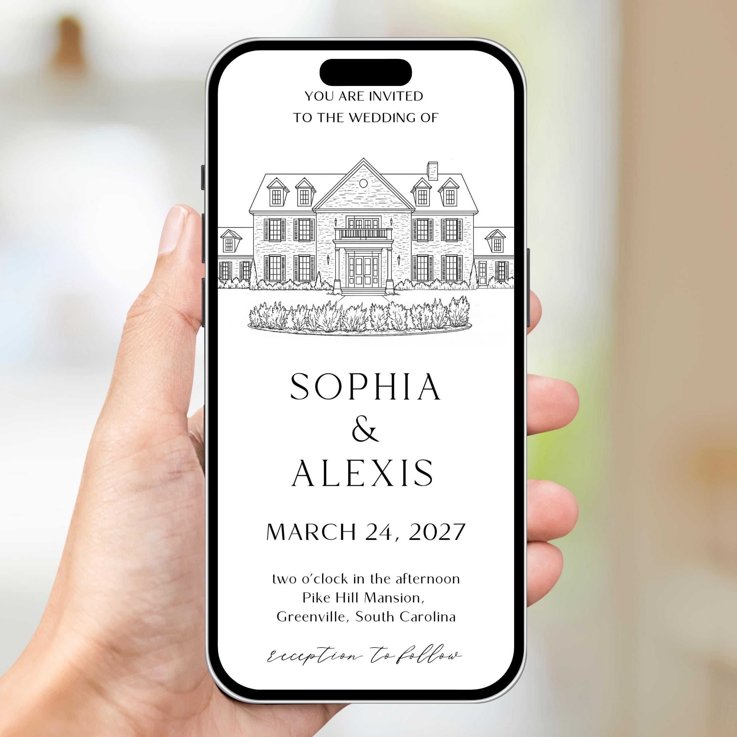 Digital Venue Sketch Save the Date: Personalized E-vite (JPEG, PNG, PDF