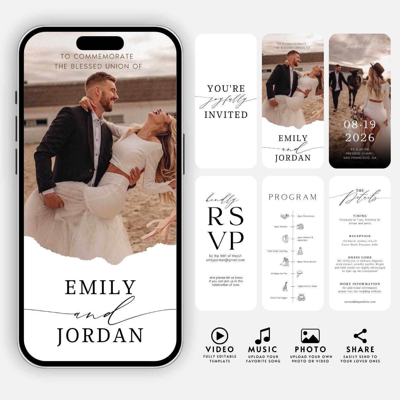 Animated Wedding Invitation Template: Photo, Music, RSVP (Canva)