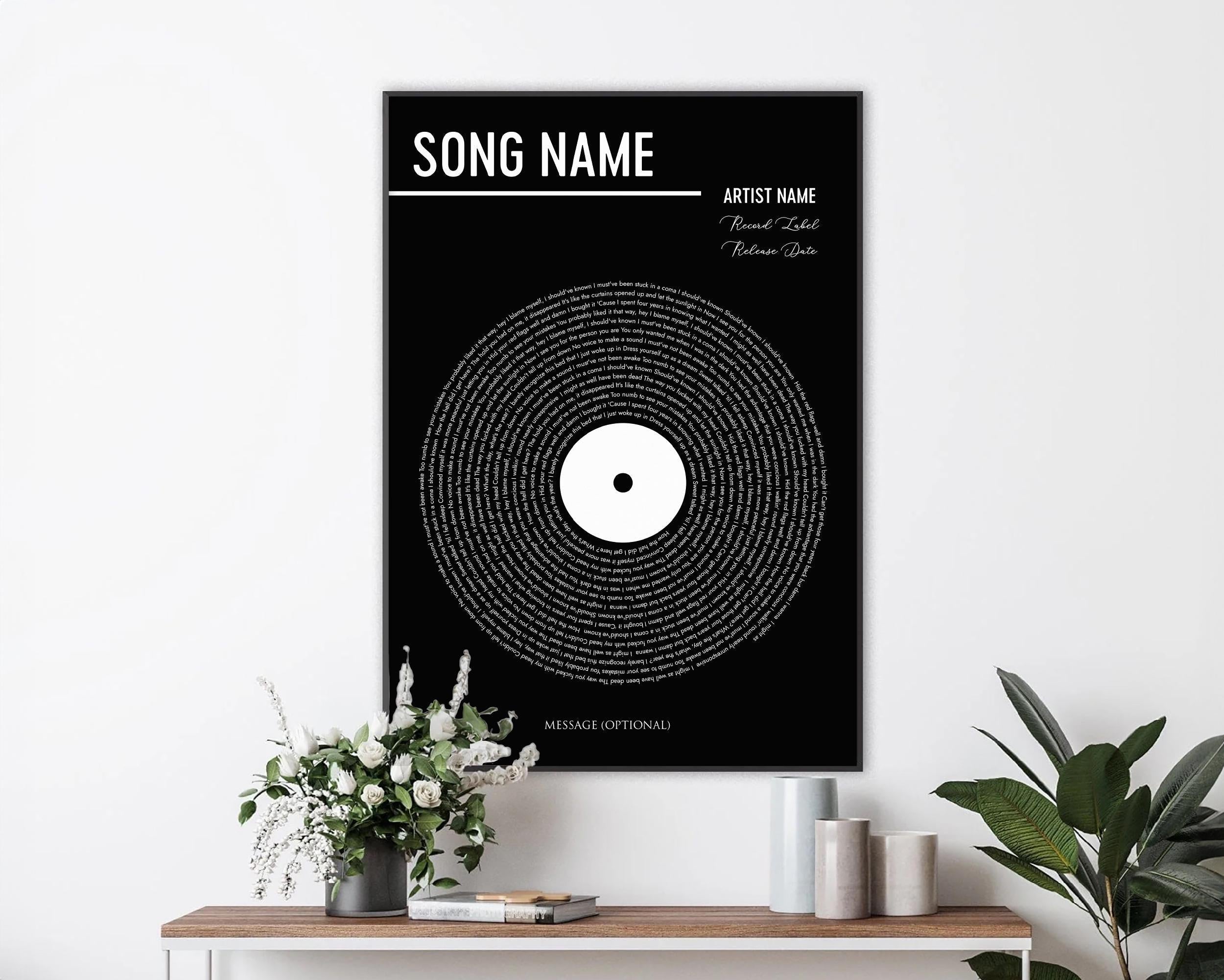 Vinyl Record Song Lyrics Print - Personalized Digital Art
