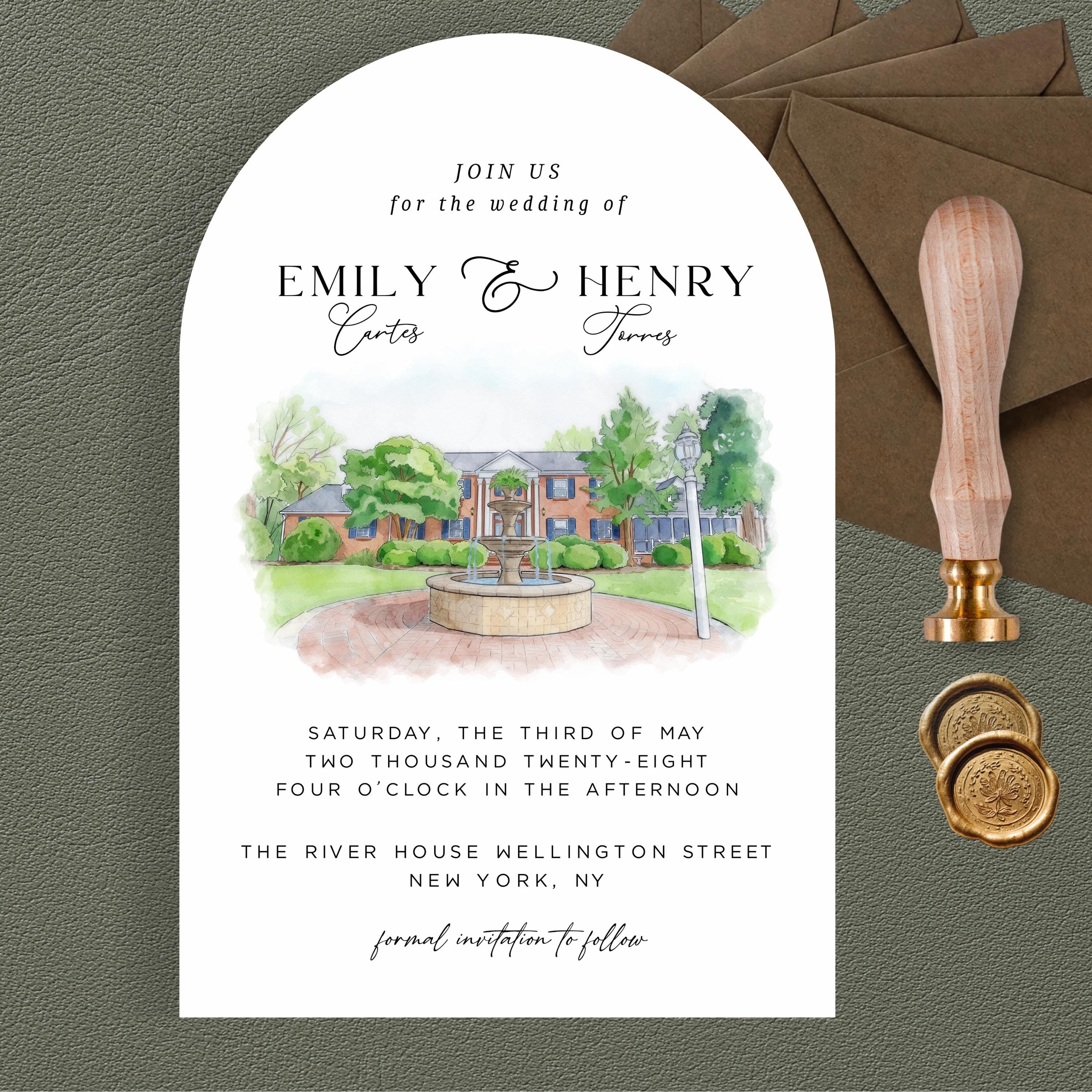 Custom Watercolor Venue Arch Wedding Invitation Template, Illustrations Invite Editable Canva Template,