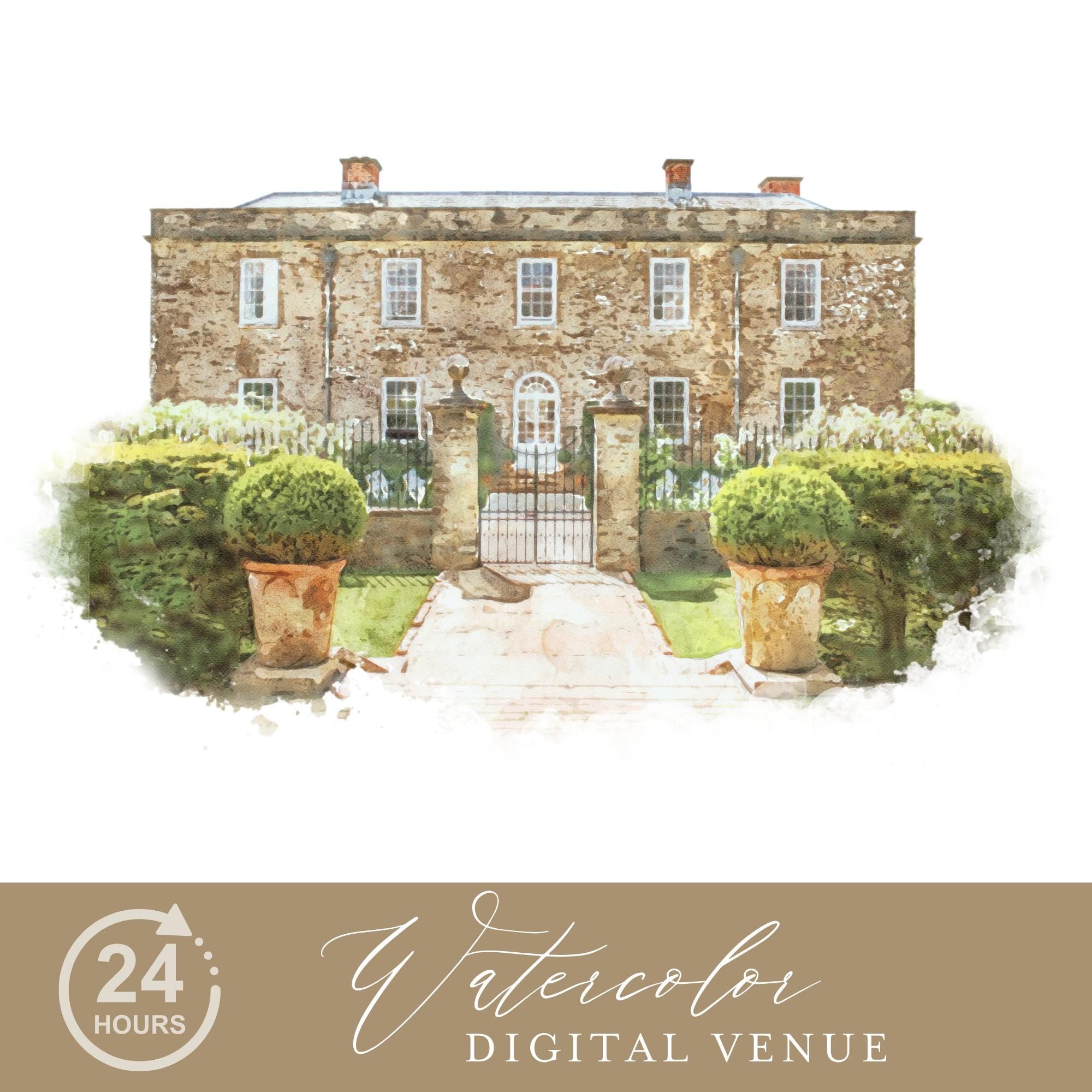 Custom Wedding Venue Watercolor Illustration: Digital Art (Digital File)