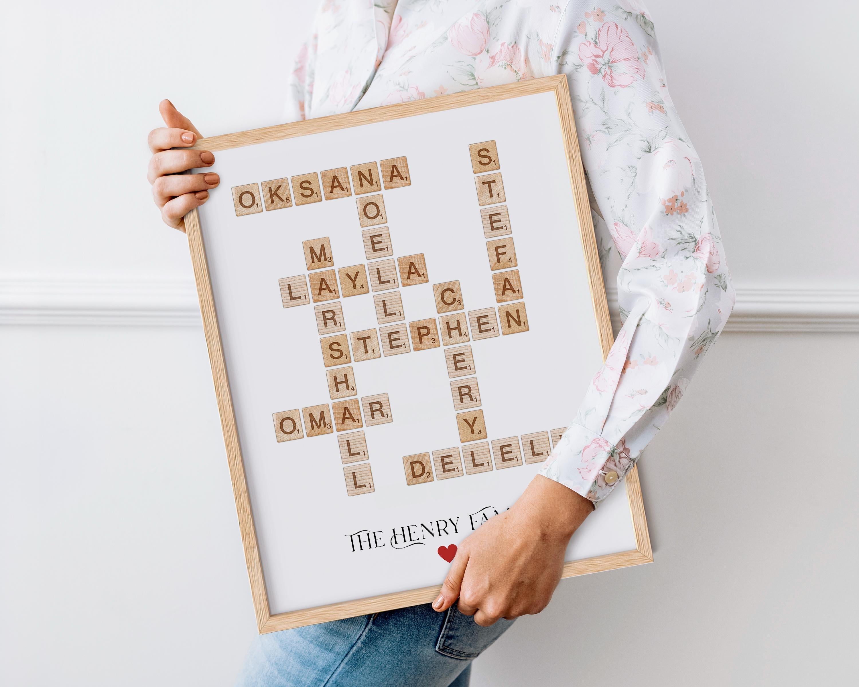 Personalized Family Name Wall Art - Custom Scrabble Puzzle Print