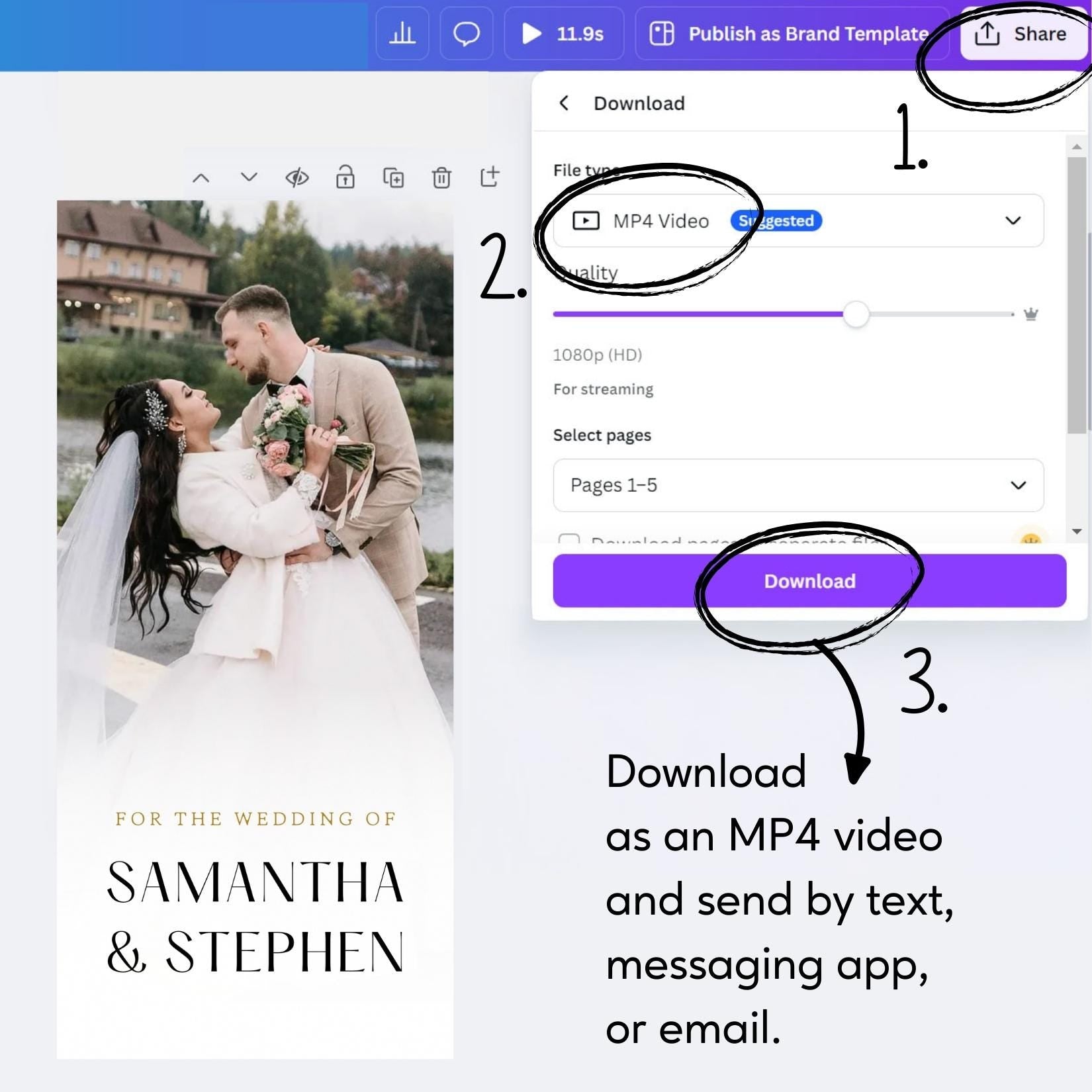 Animated Wedding Video Invitation Template, Canva Editable, Add Photo and Music