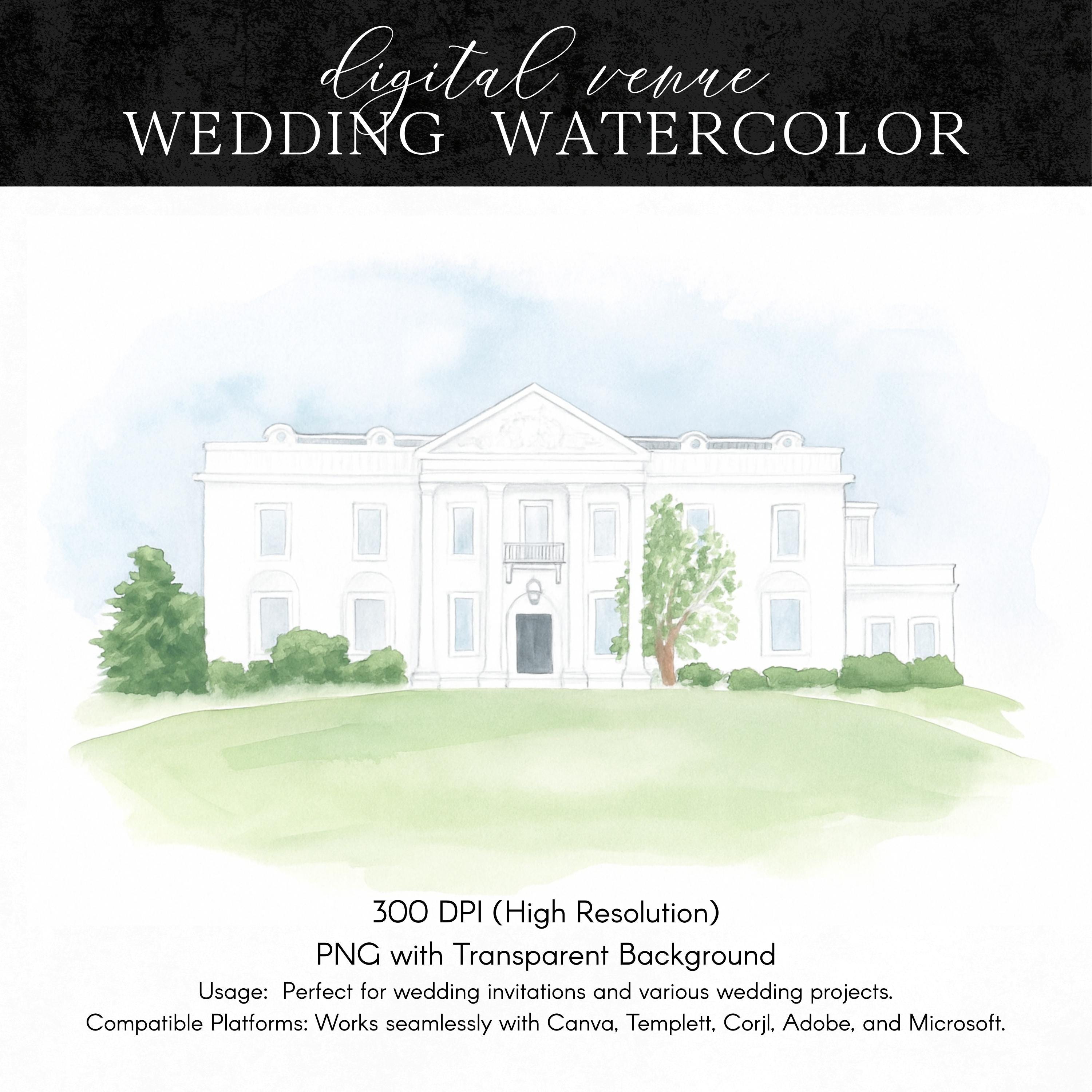 Custom Wedding Venue Watercolor Illustration: Painting From Photo (Digital File)