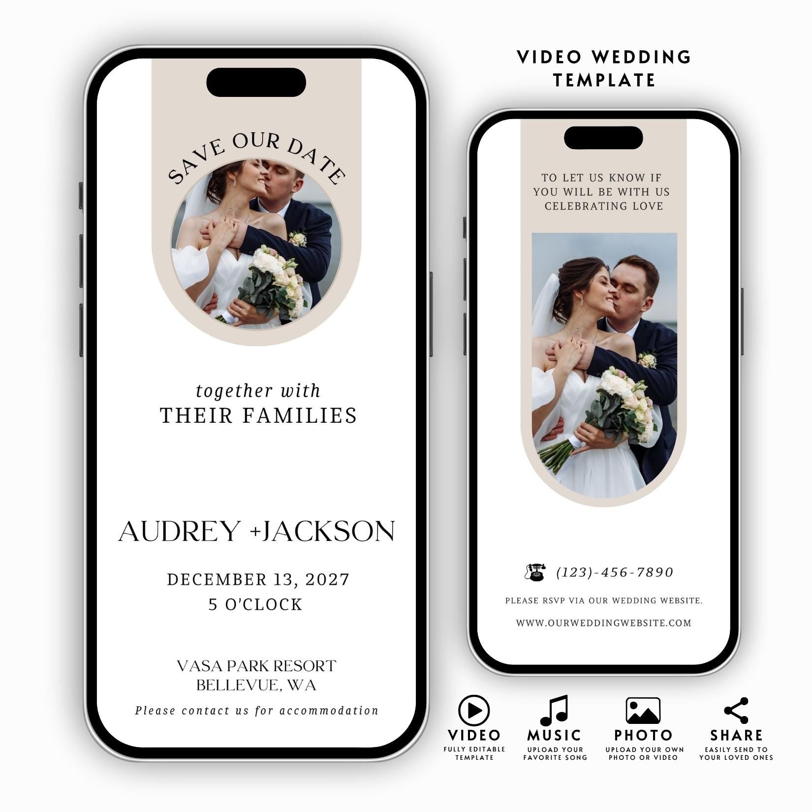 Animated Wedding Video Invitation Template, Canva Editable, Add Photo and Music