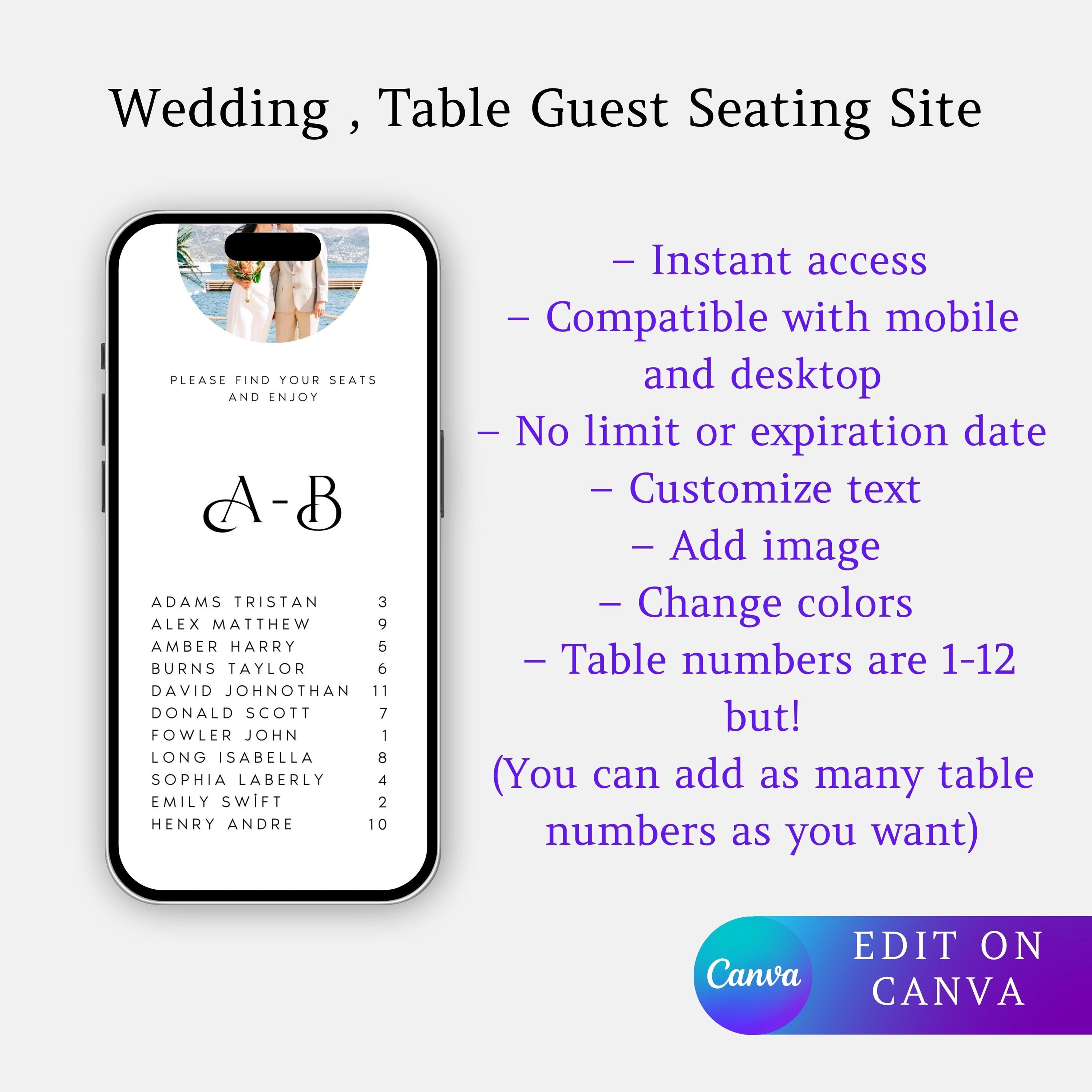Wedding Seating Chart Website: Digital QR Code Sign - Editable Canva