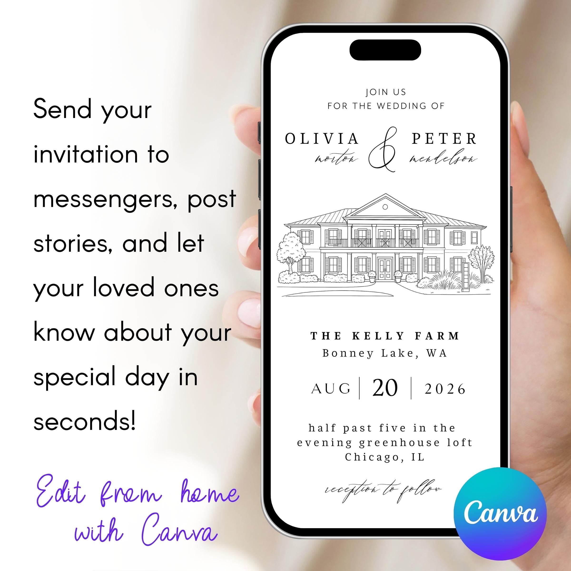 Venue Sketch Save the Date: Digital Wedding Invitation (JPEG, PNG, PDF