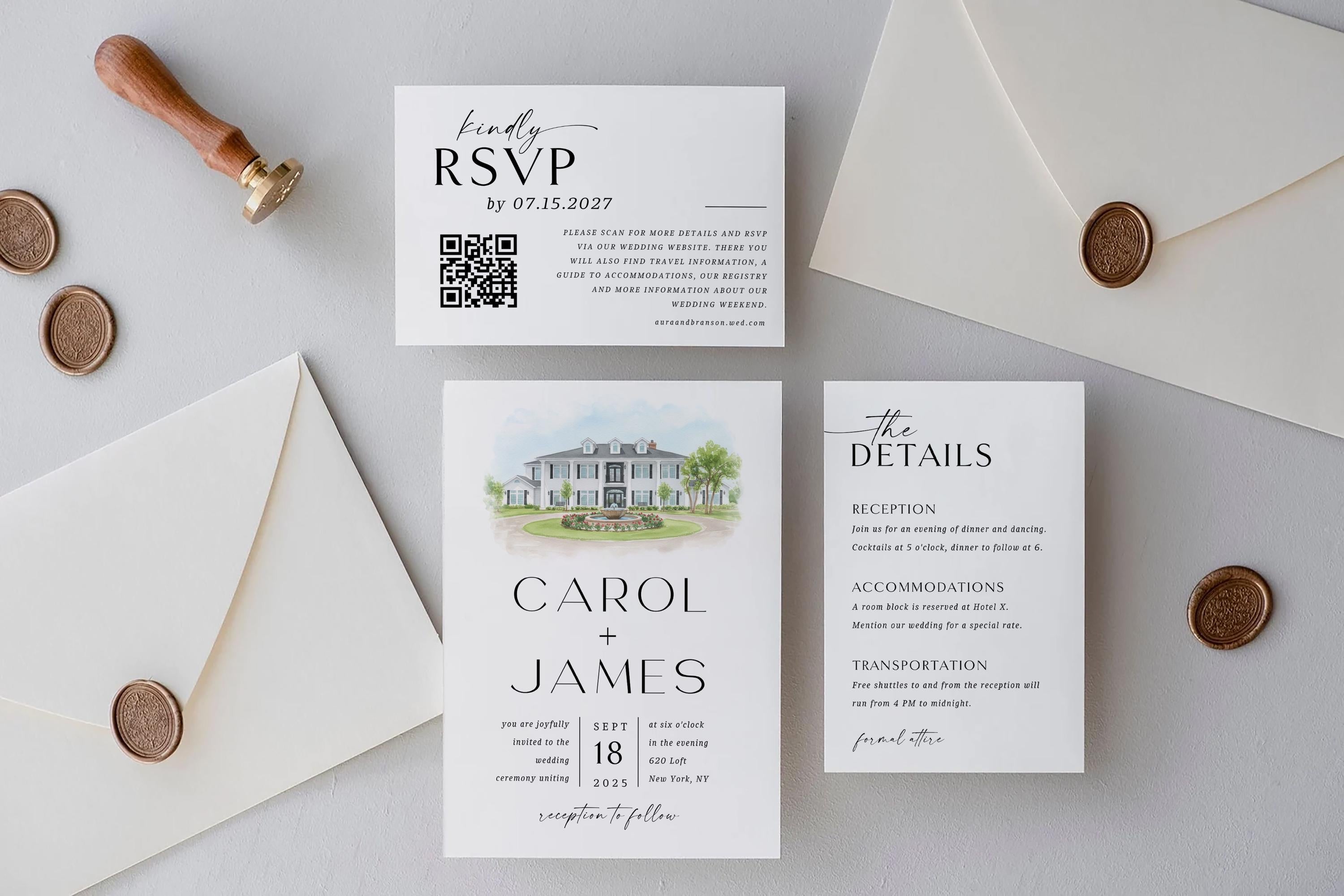 Custom Watercolor Venue Wedding Invitation | Editable Canva Invite Template | Modern Wedd Template,