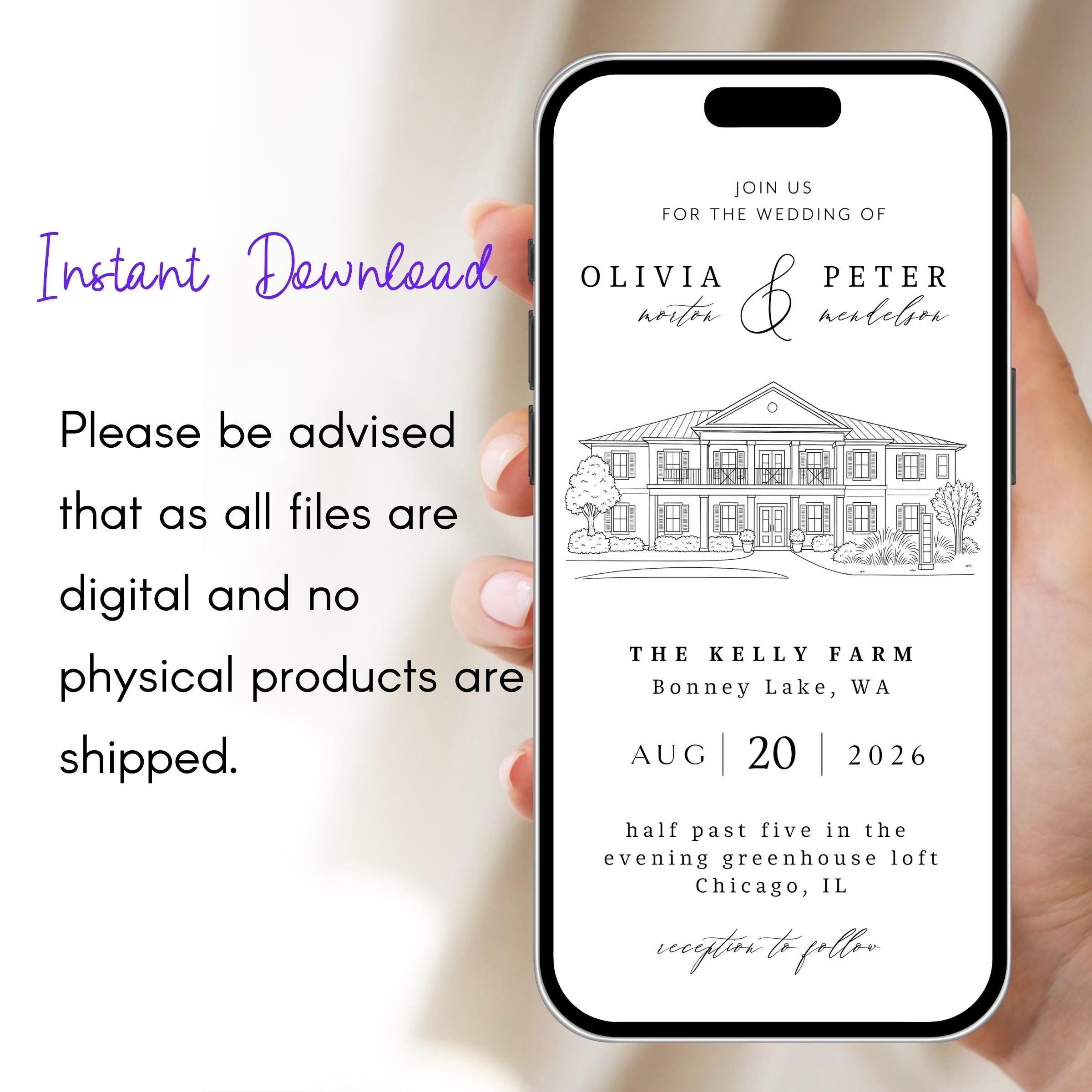 Venue Sketch Save the Date: Digital Wedding Invitation (JPEG, PNG, PDF