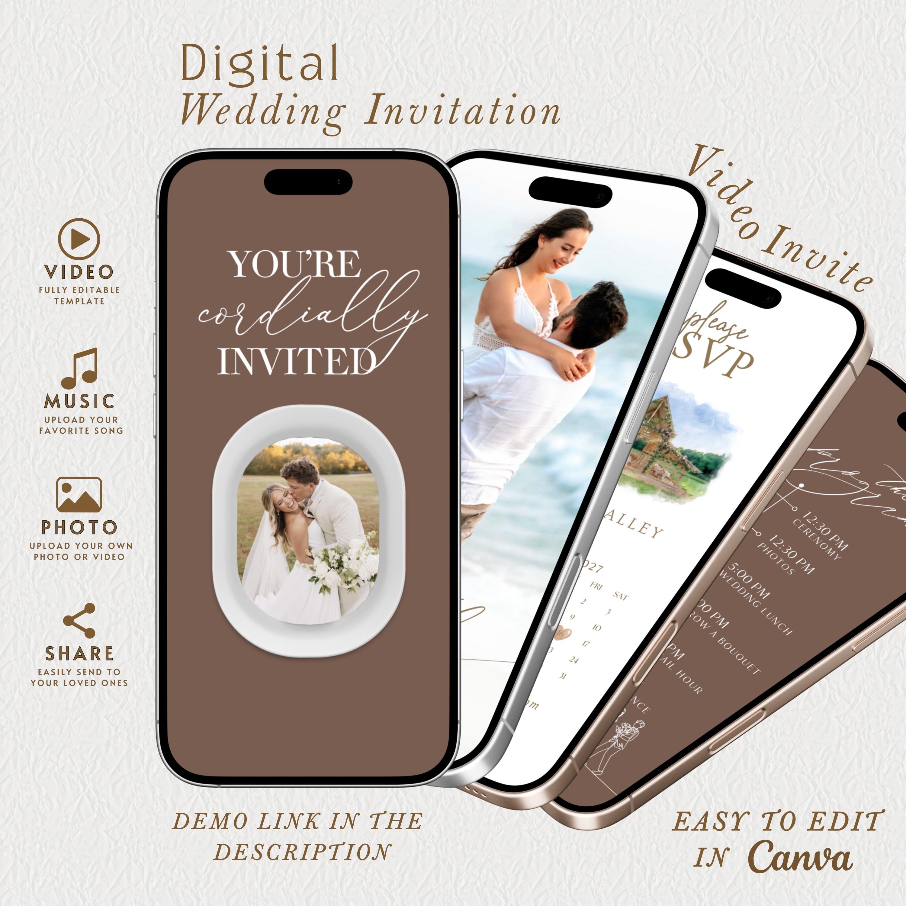 Adventurers Theme Wedding Video Invitation Template, Fully Editable in Canva, Digital Download