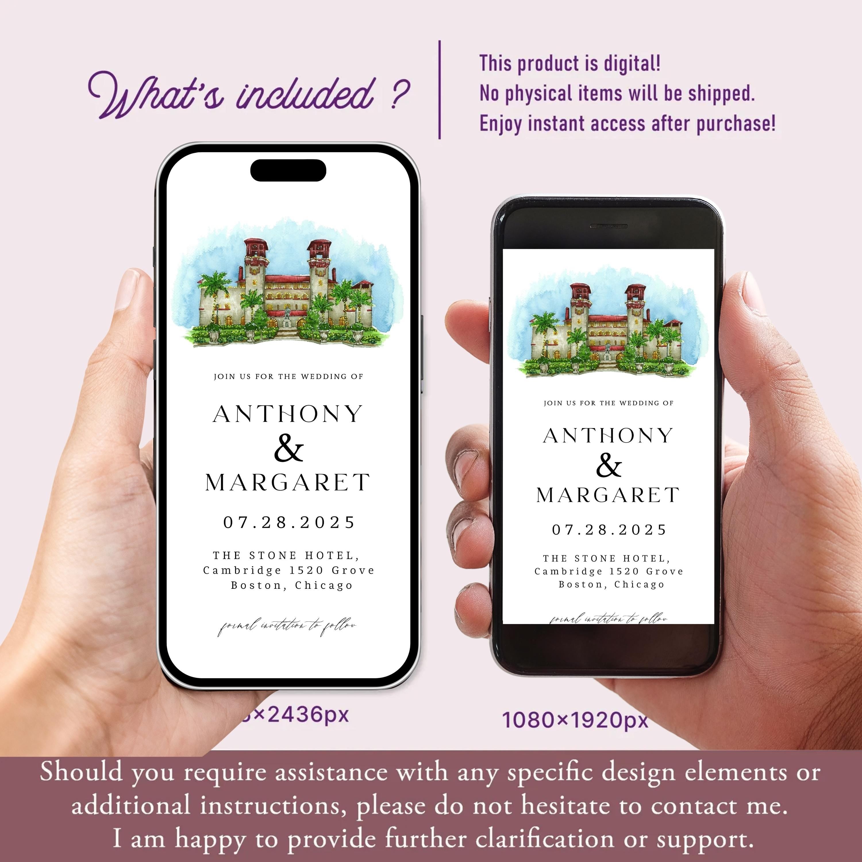 Digital Venue Sketch Save the Date: Watercolor Wedding E-vite (JPEG, PNG, PDF