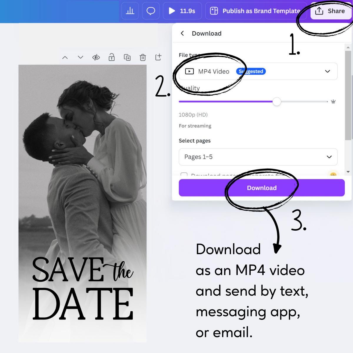 Animated Wedding Save The Date Video Invitation (Digital Download)