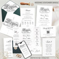 Custom Venue Lineart Invitation Suite | Editable Modern Wedding Invite Canva Template, Wedding Stationery Bundle