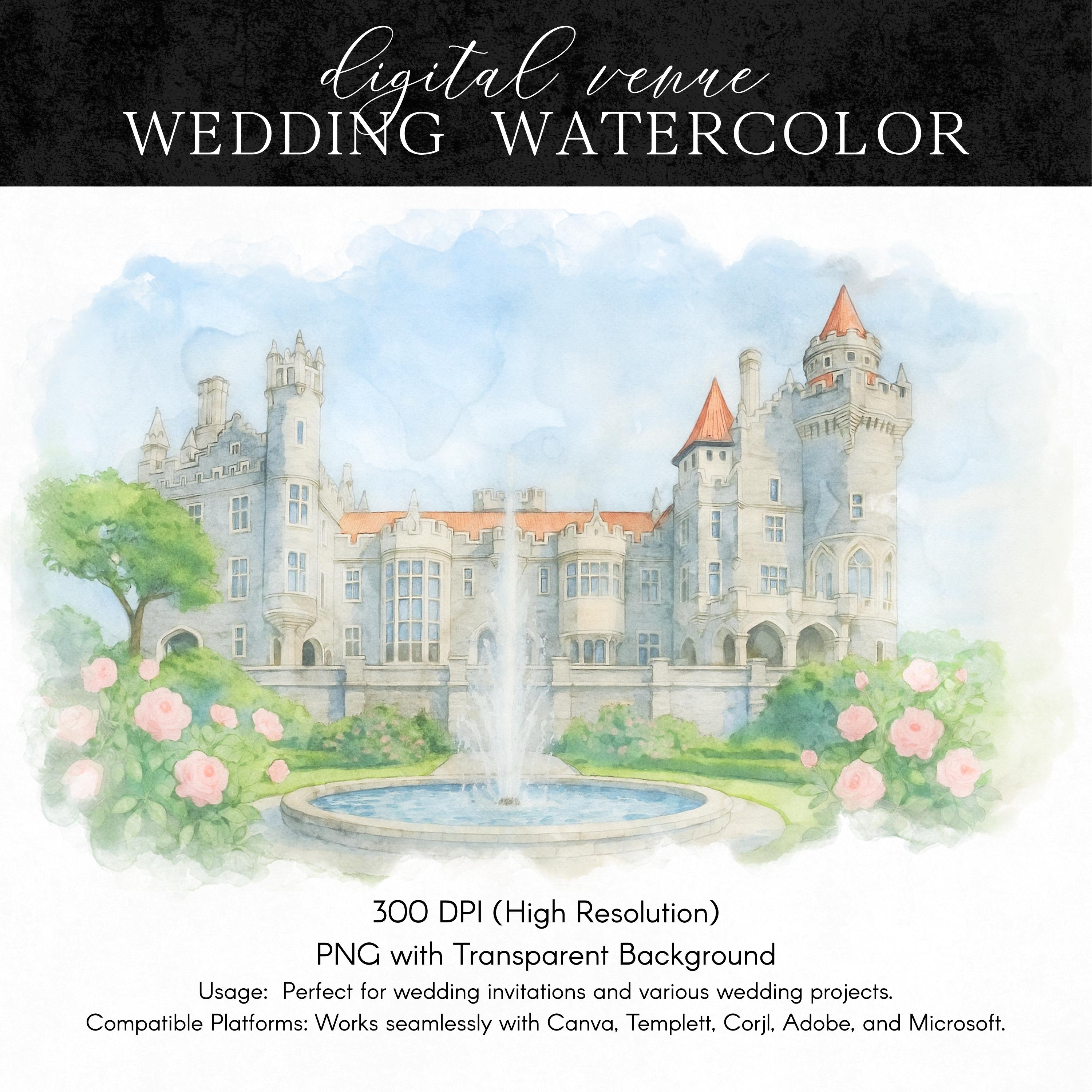 Custom Wedding Venue Watercolor Illustration: Digital Art File