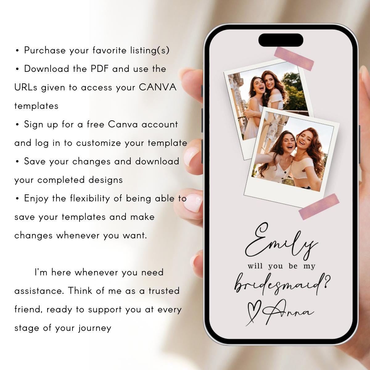 Bridesmaid Proposal Video Template: Animated Text & Music (Canva)