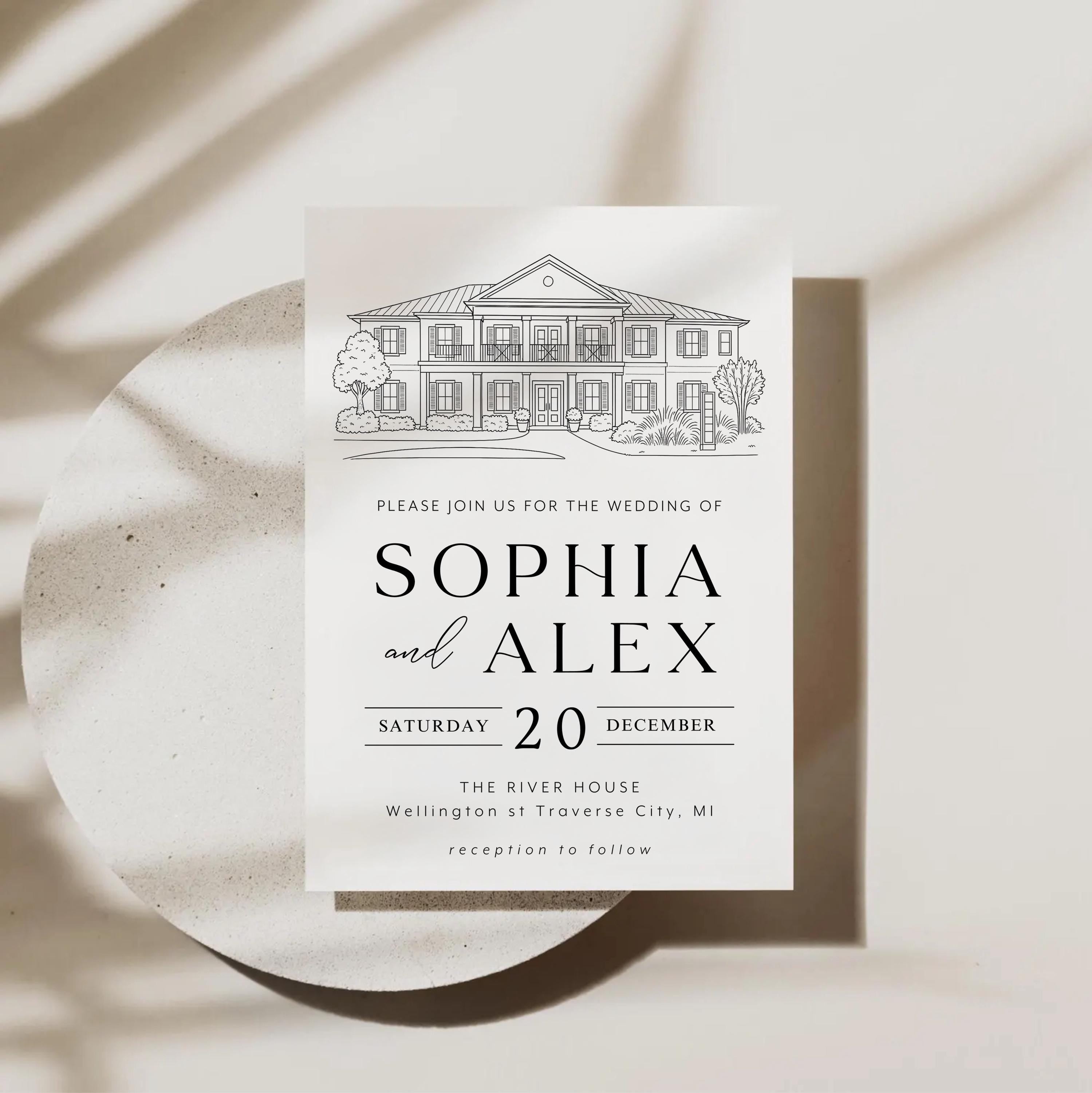 Line Drawing Wedding Venue Invitation: Custom Illustration (Canva Template)