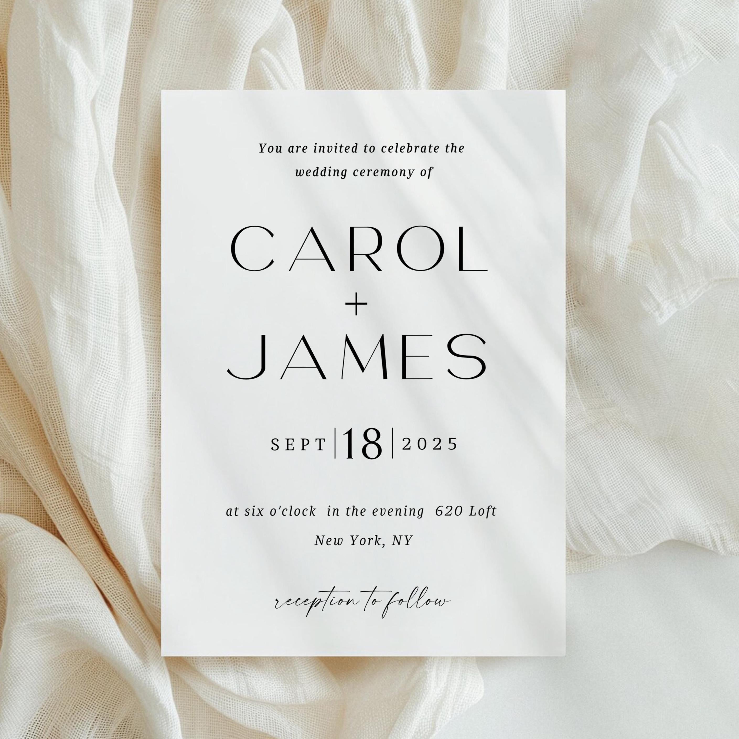 Minimalist Wedding Invitation Template: Modern Canva Design (Digital Download