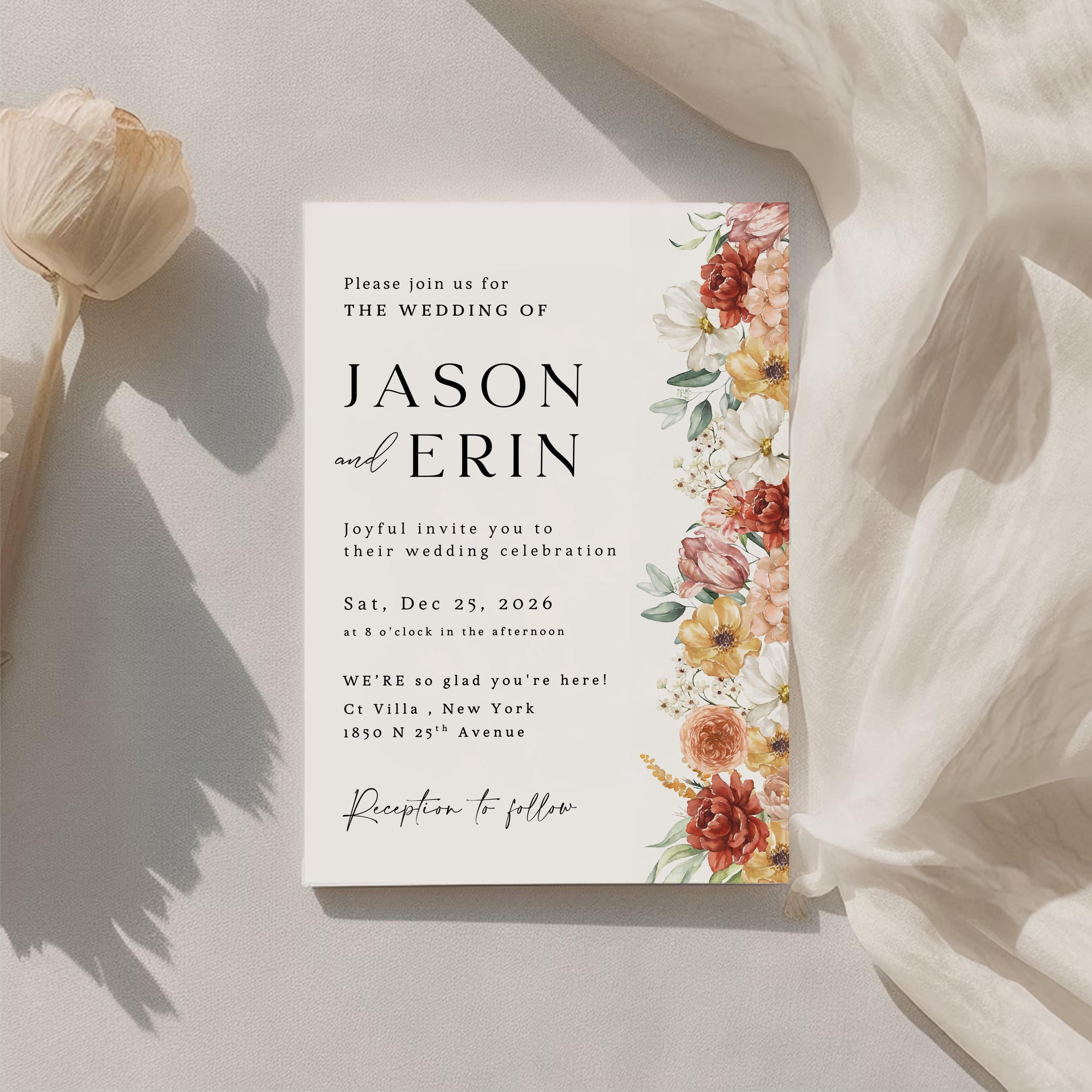 Wildflower Wedding Invitation Template: Boho Floral Suite (Digital Download)