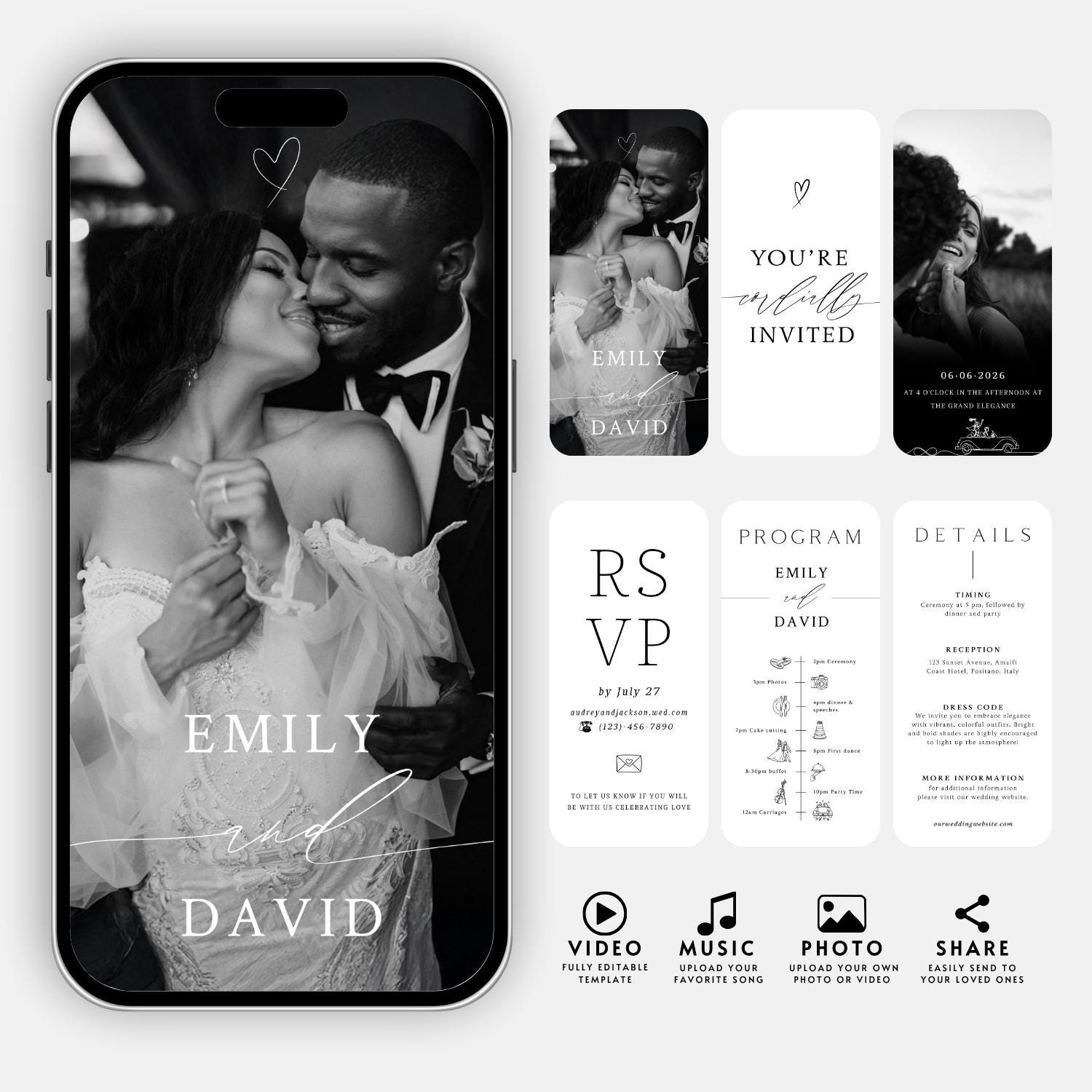 Animated Wedding Invitation Template: Photo, RSVP, Details (Digital Download)