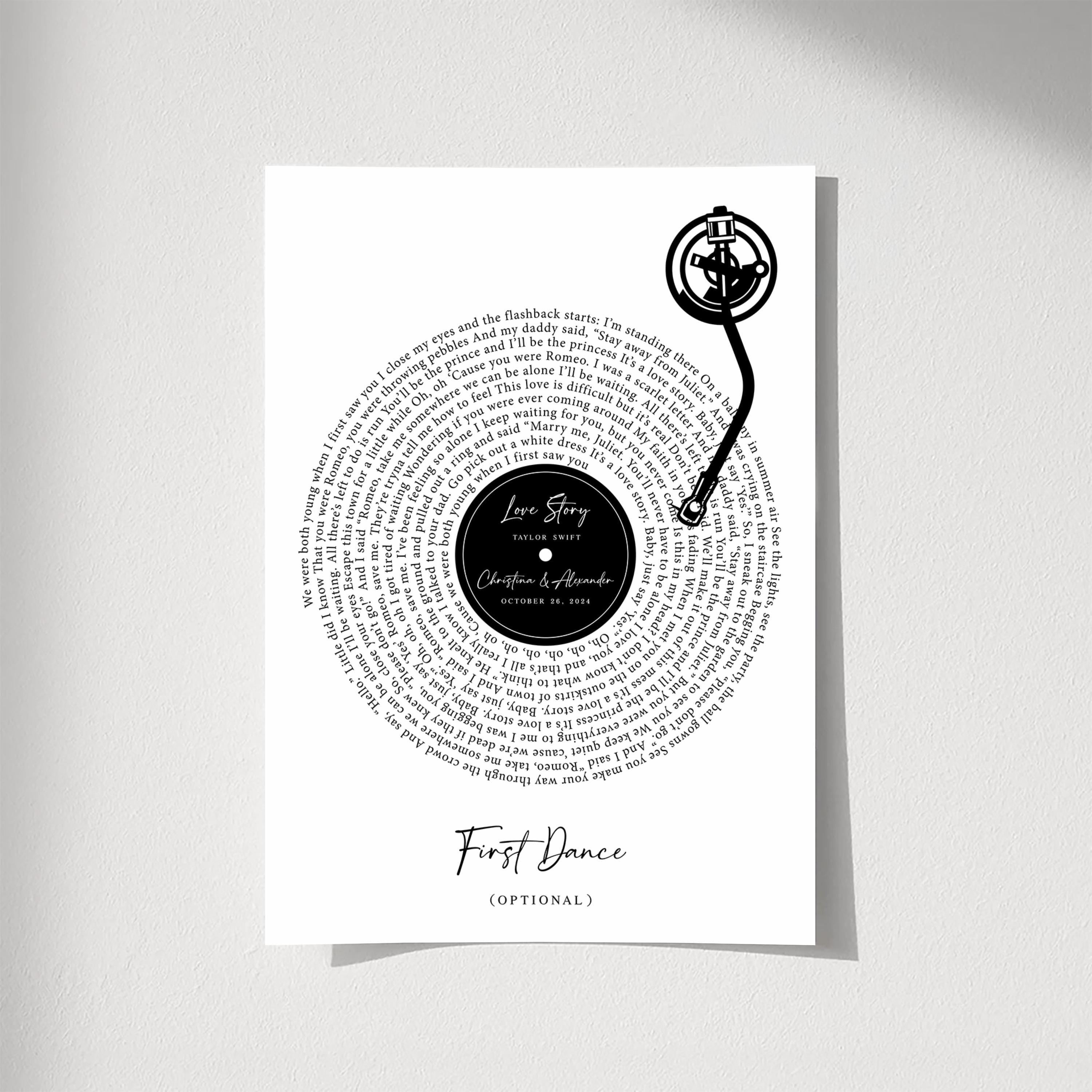 Custom Vinyl Record Lyrics Art - Wedding Anniversary Digital Print