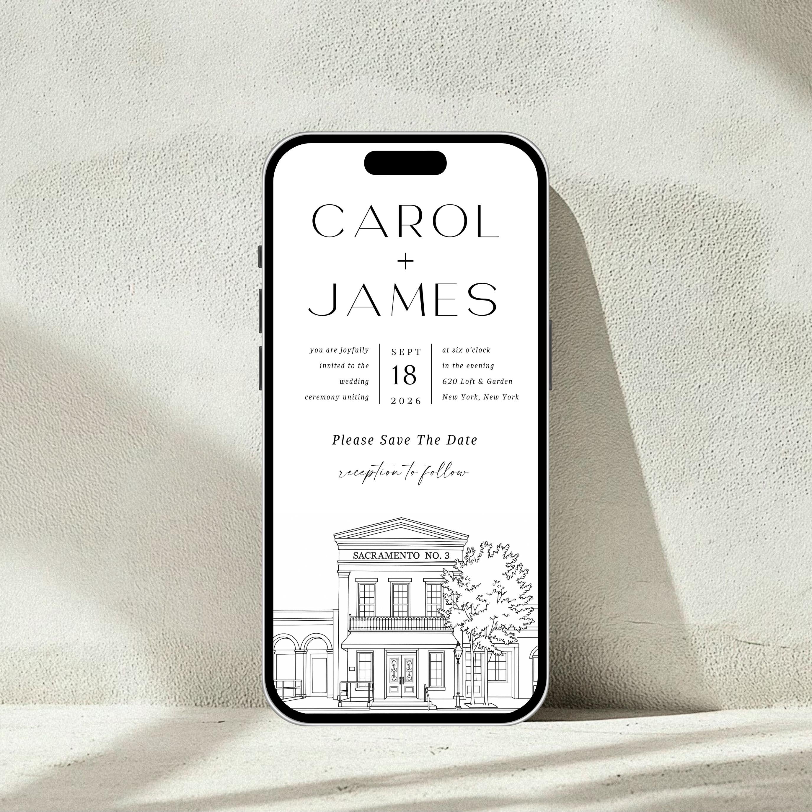 Personalized Wedding Venue Sketch Invitation Suite | Modern Wedding Stationery Bundle | Editable Canva Template