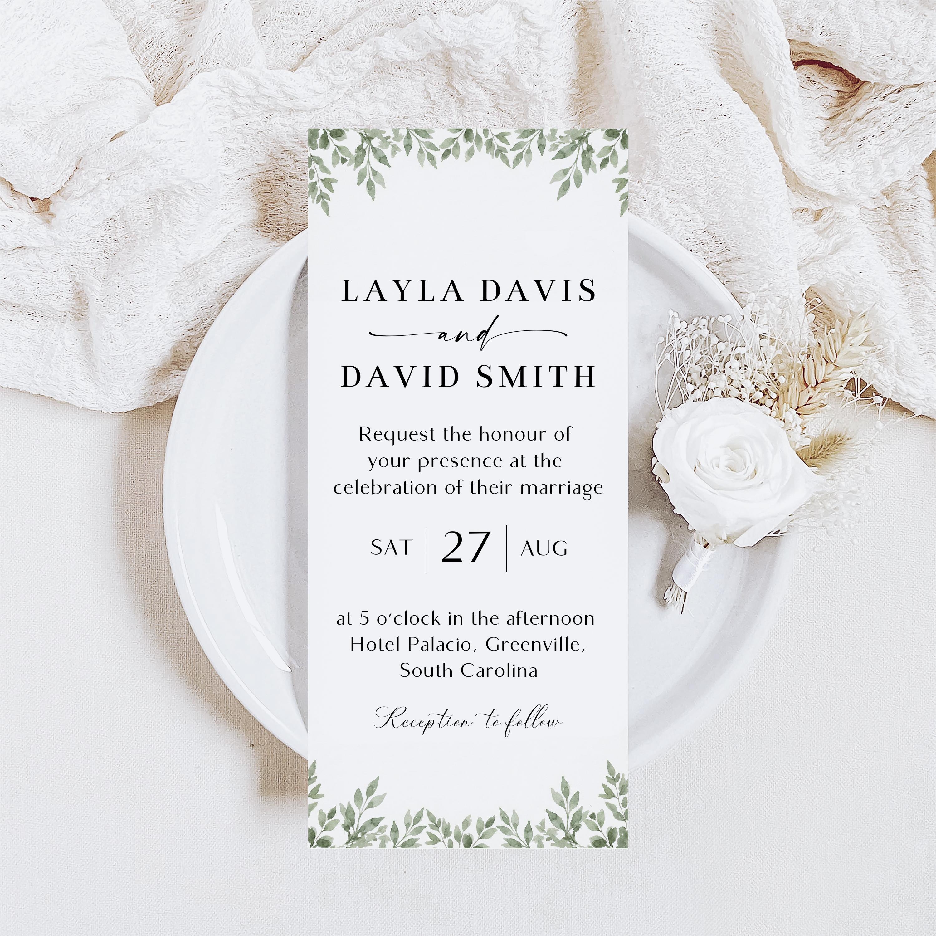 Custom Watercolor Venue Wedding Invitation | Printable Wedding Stationery Bundle | Editable Canva Template