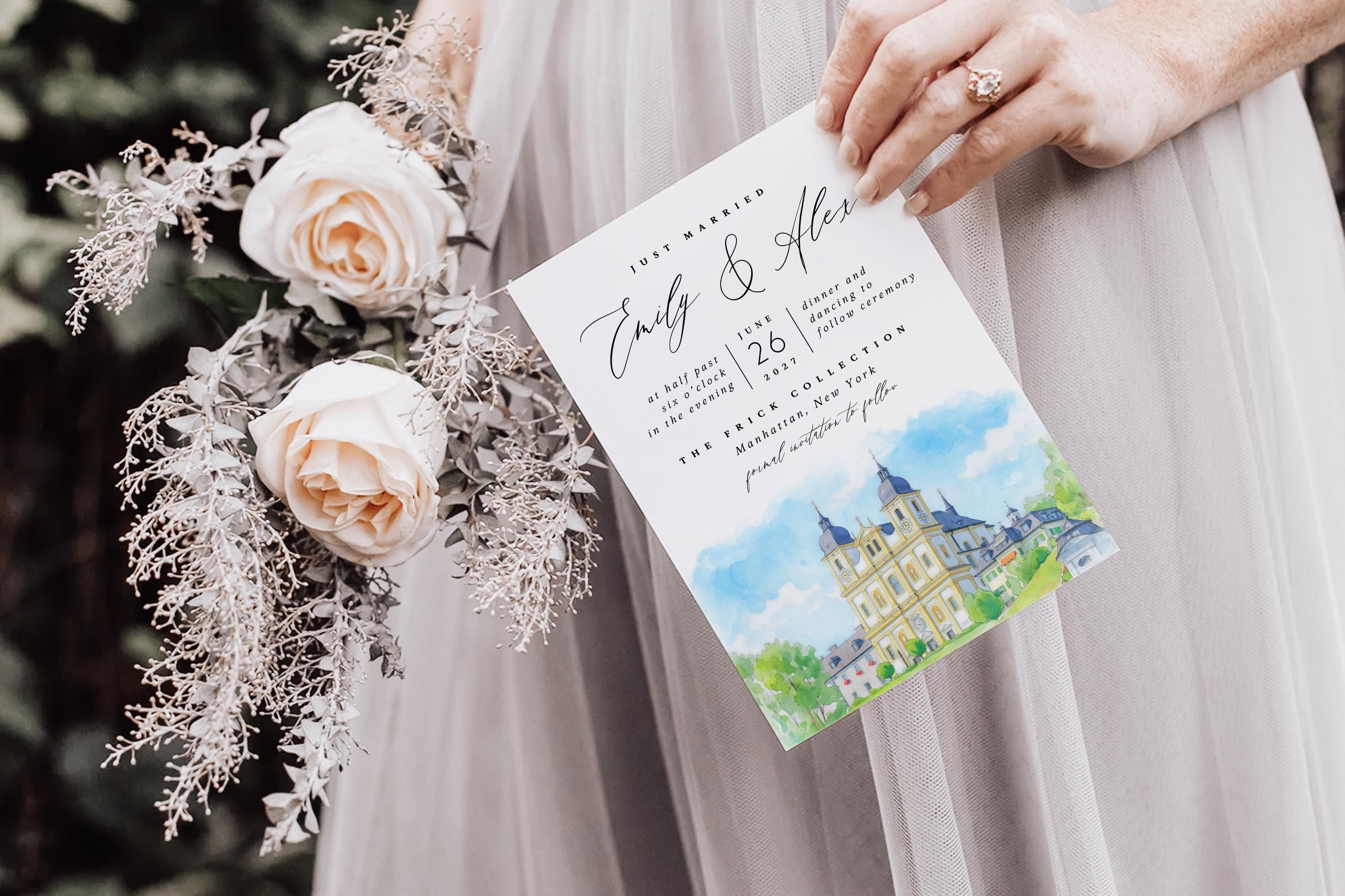 Custom Watercolor Venue Wedding Invitation Suite | Modern Invite set | Editable Canva Template