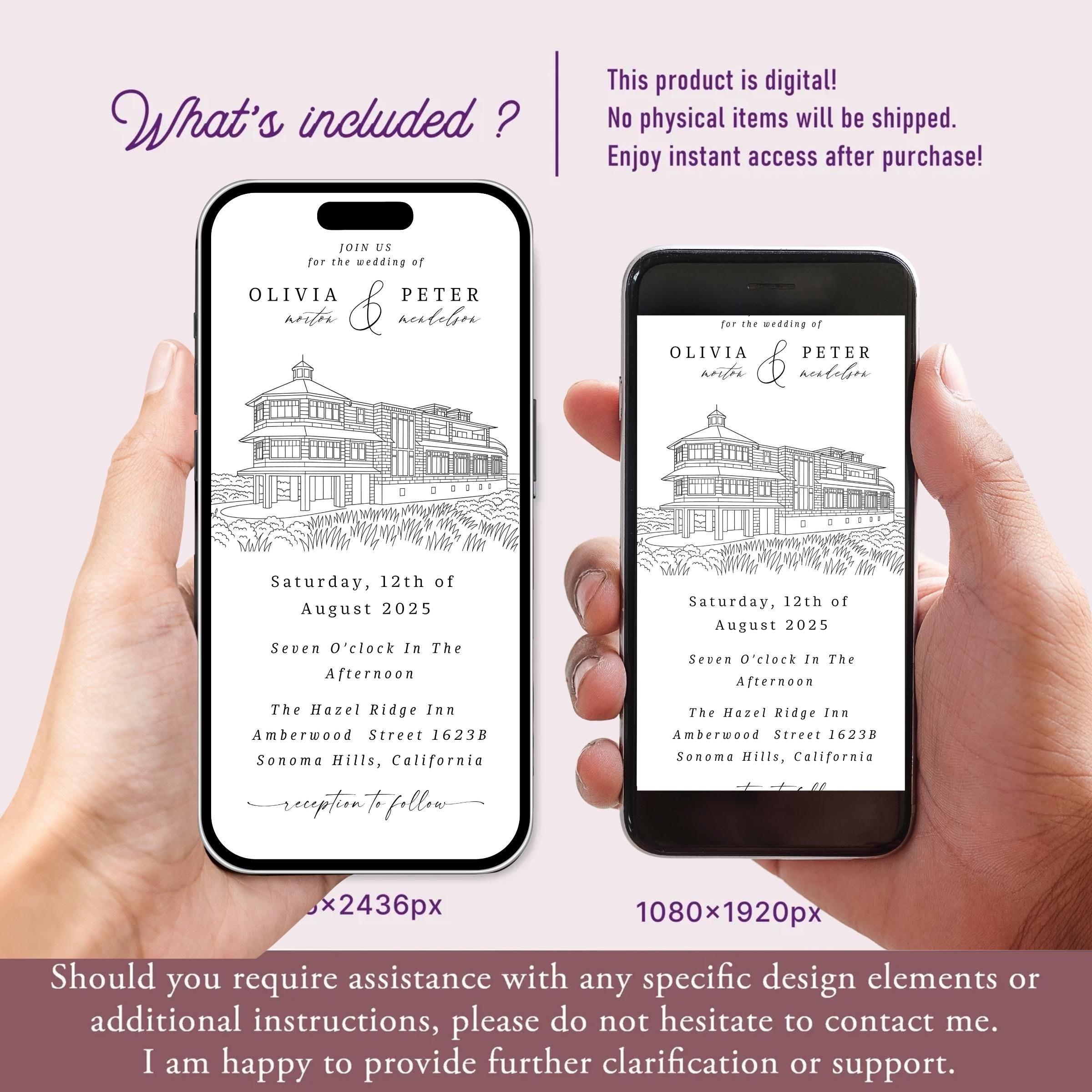 Digital Venue Sketch Save the Date: Personalized E-vite (JPEG, PNG, PDF