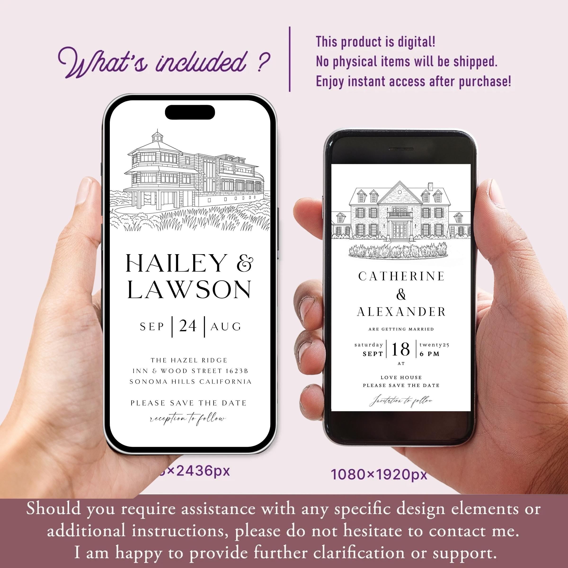 Venue Sketch Save the Date: Digital Wedding Invitation (JPEG, PNG, PDF