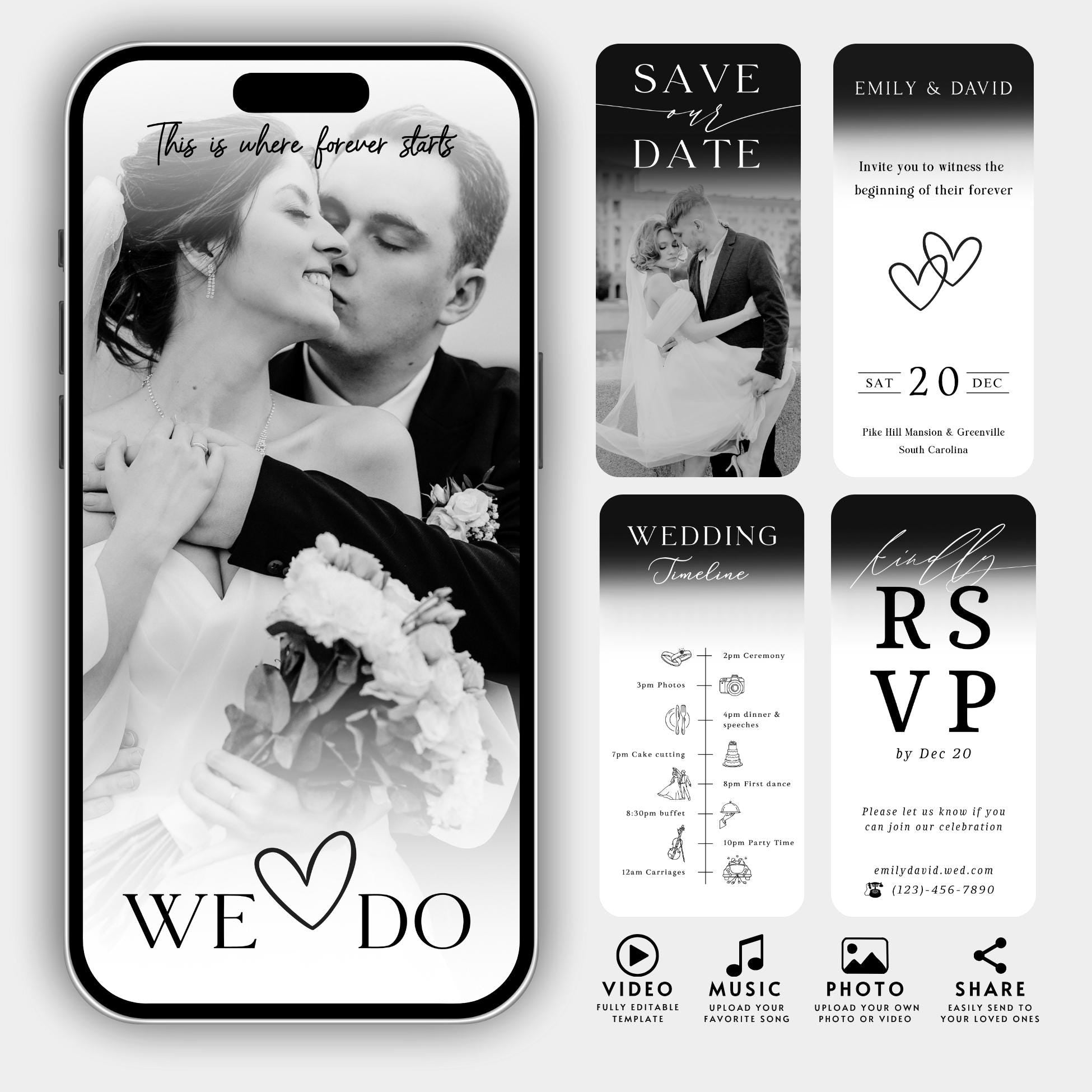 Animated Wedding Video Invitation Template, Canva Editable, Add Photo and Music