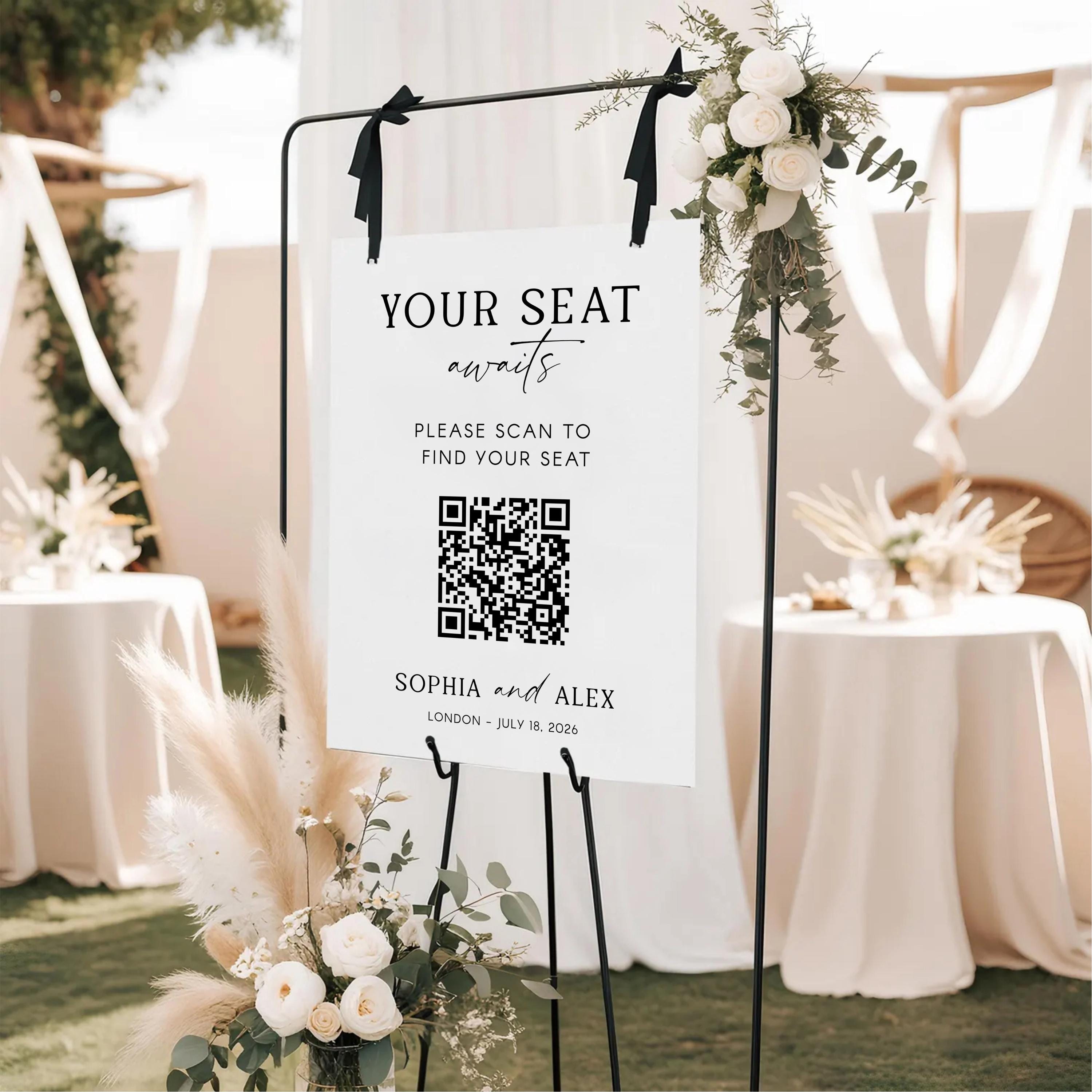 Digital Wedding Seating Chart Template: QR Code Welcome Sign