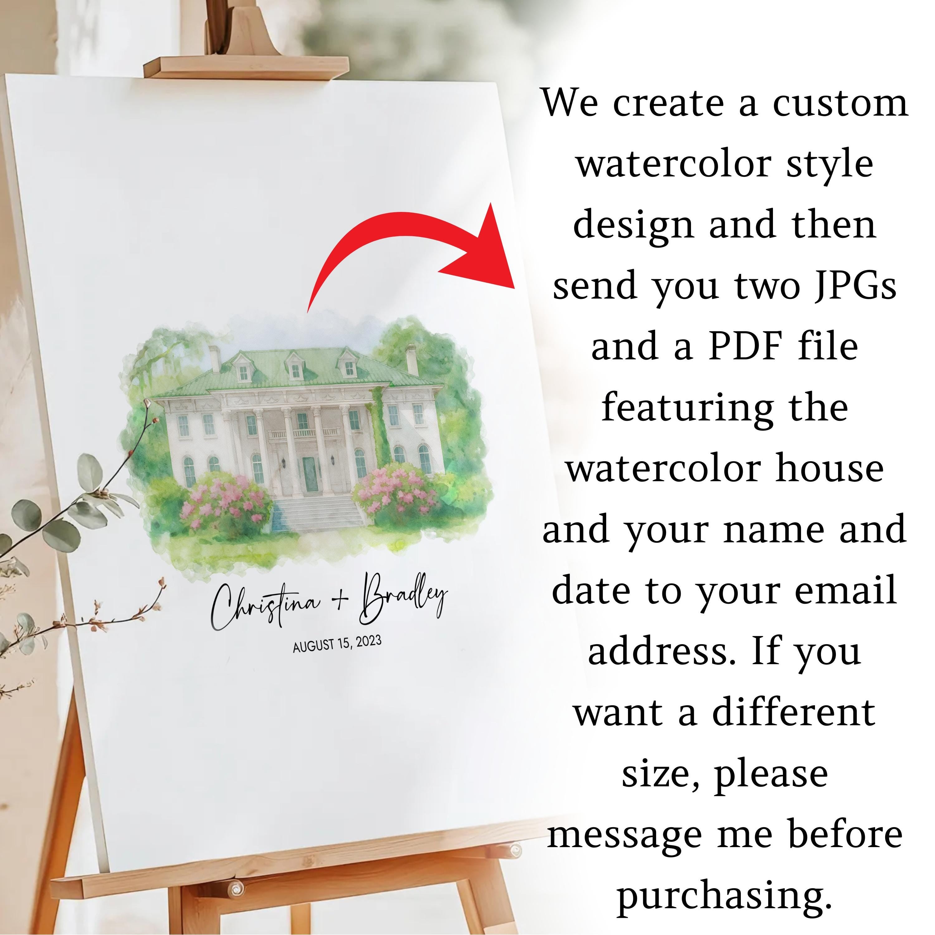 Custom Watercolor Wedding Venue Illustration: Guest Book Alternative (Digital File)