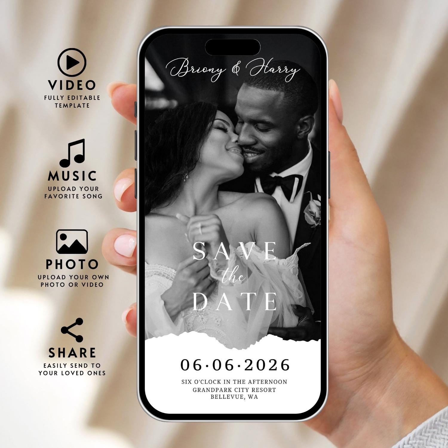 Animated Photo Save the Date Template: Editable Wedding Invitation (Digital Download)
