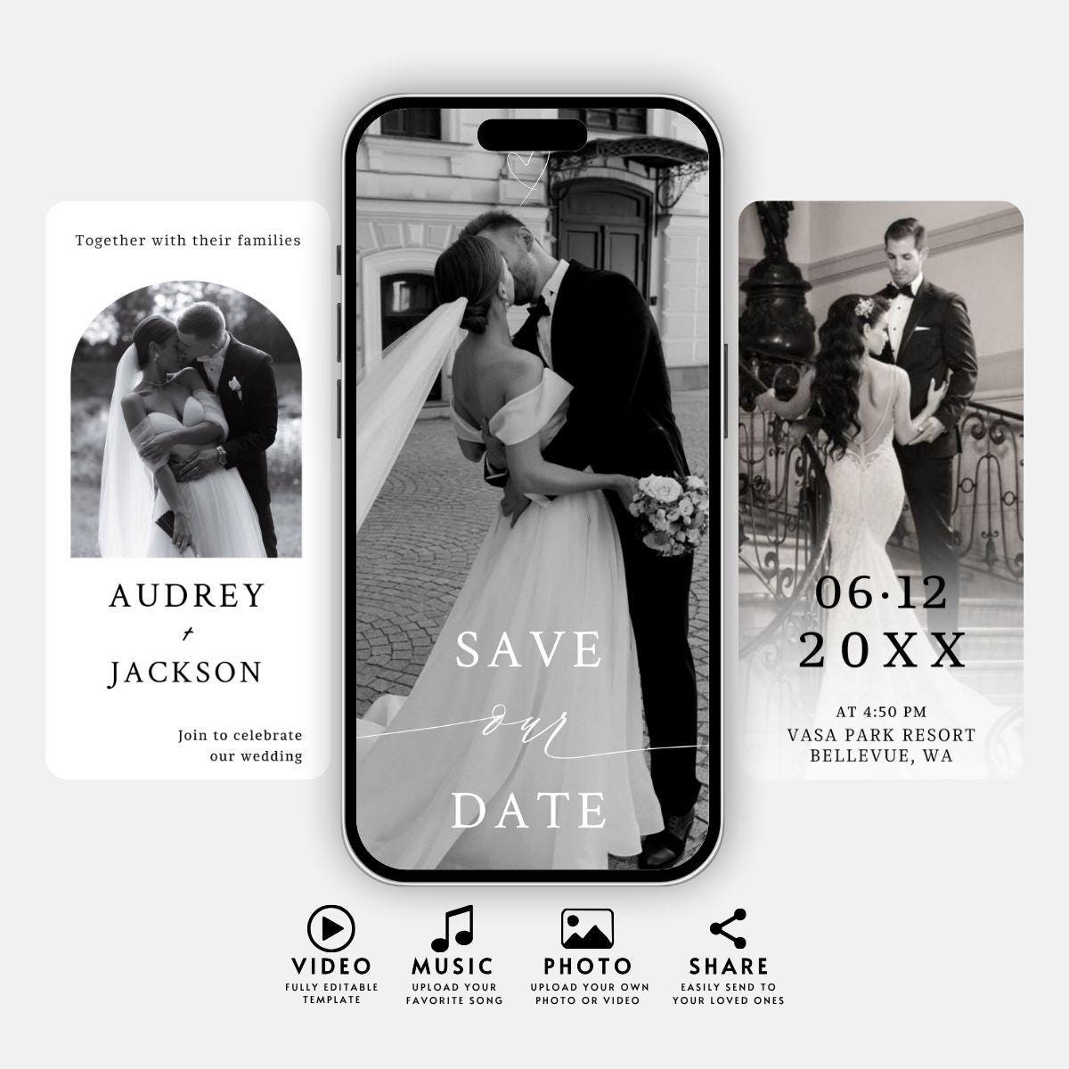 Photo Save the Date Video Invitation: Minimalist Wedding (Editable Canva Template)