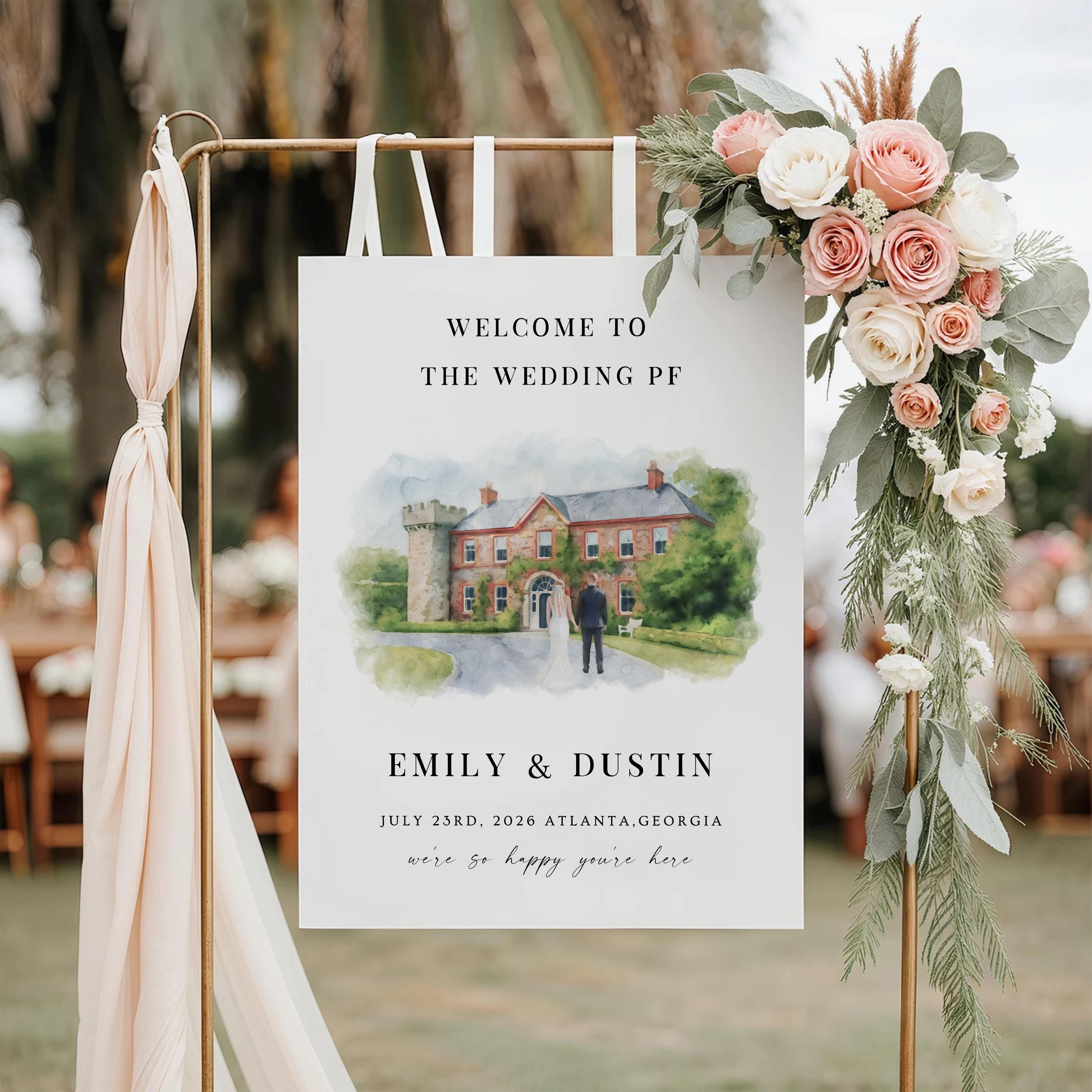 Custom Watercolor Venue Wedding Invitation | Printable Wedding Stationery Bundle | Editable Canva Template