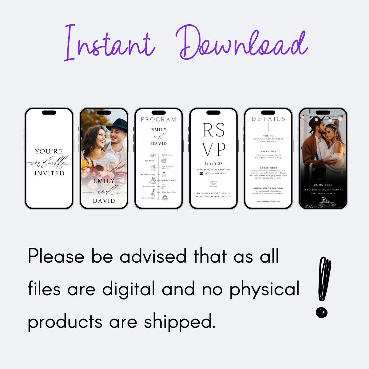 Animated Wedding Invitation Template: Minimalist Digital Phone Invite (Canva)
