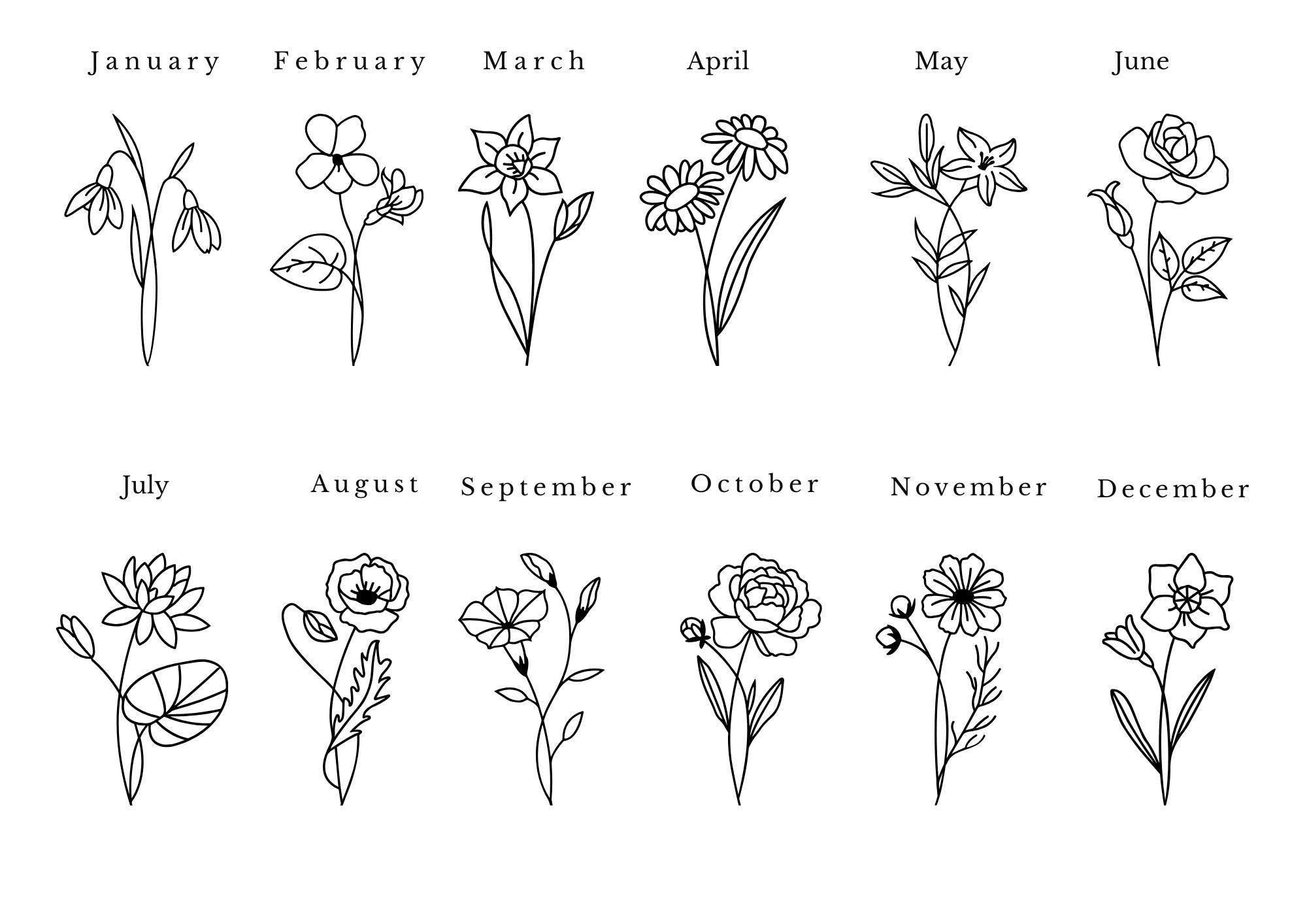 Birth Month Flower Wall Art - Personalized Family Name Print