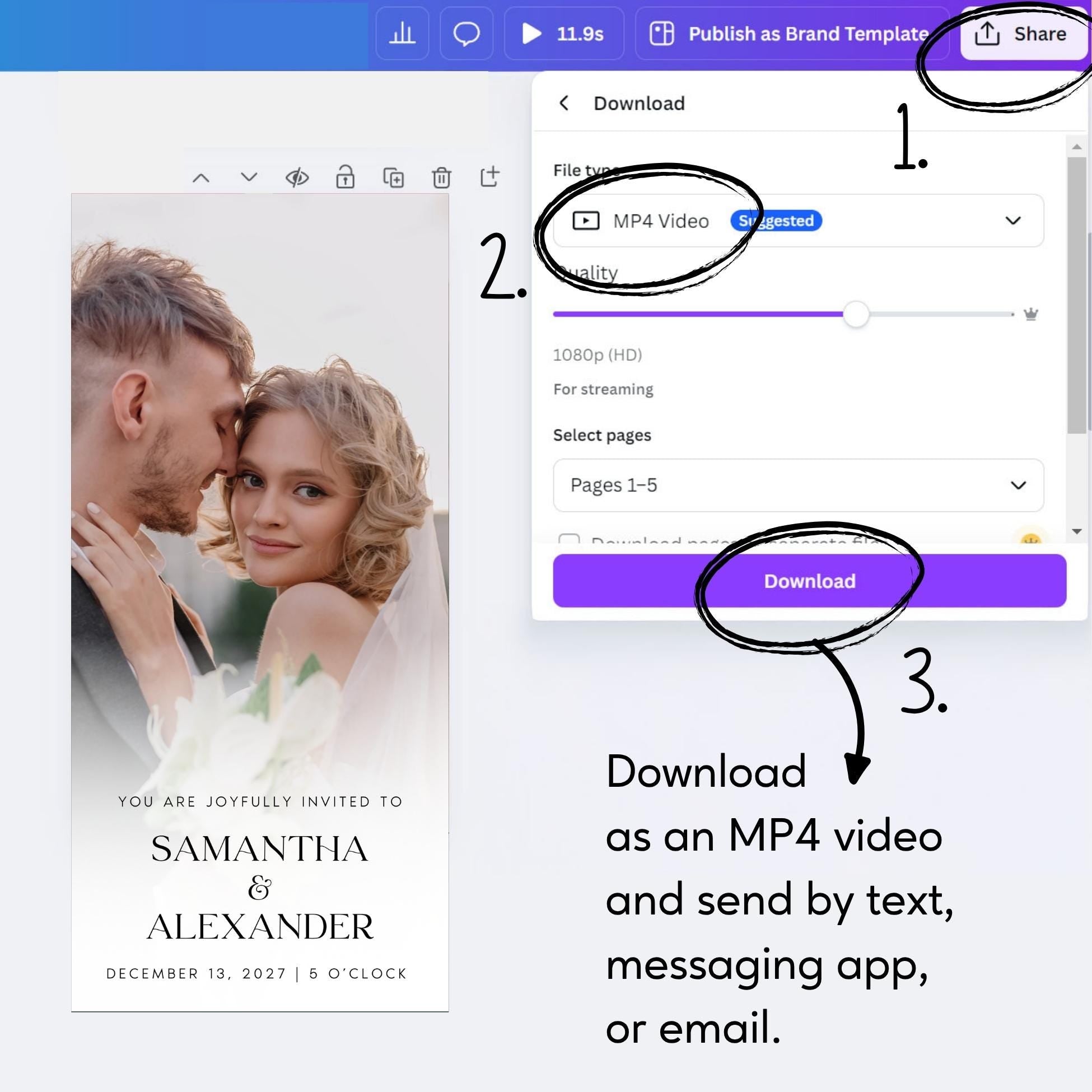 Animated Wedding Video Invitation Template, Canva Editable, Add Photo and Music