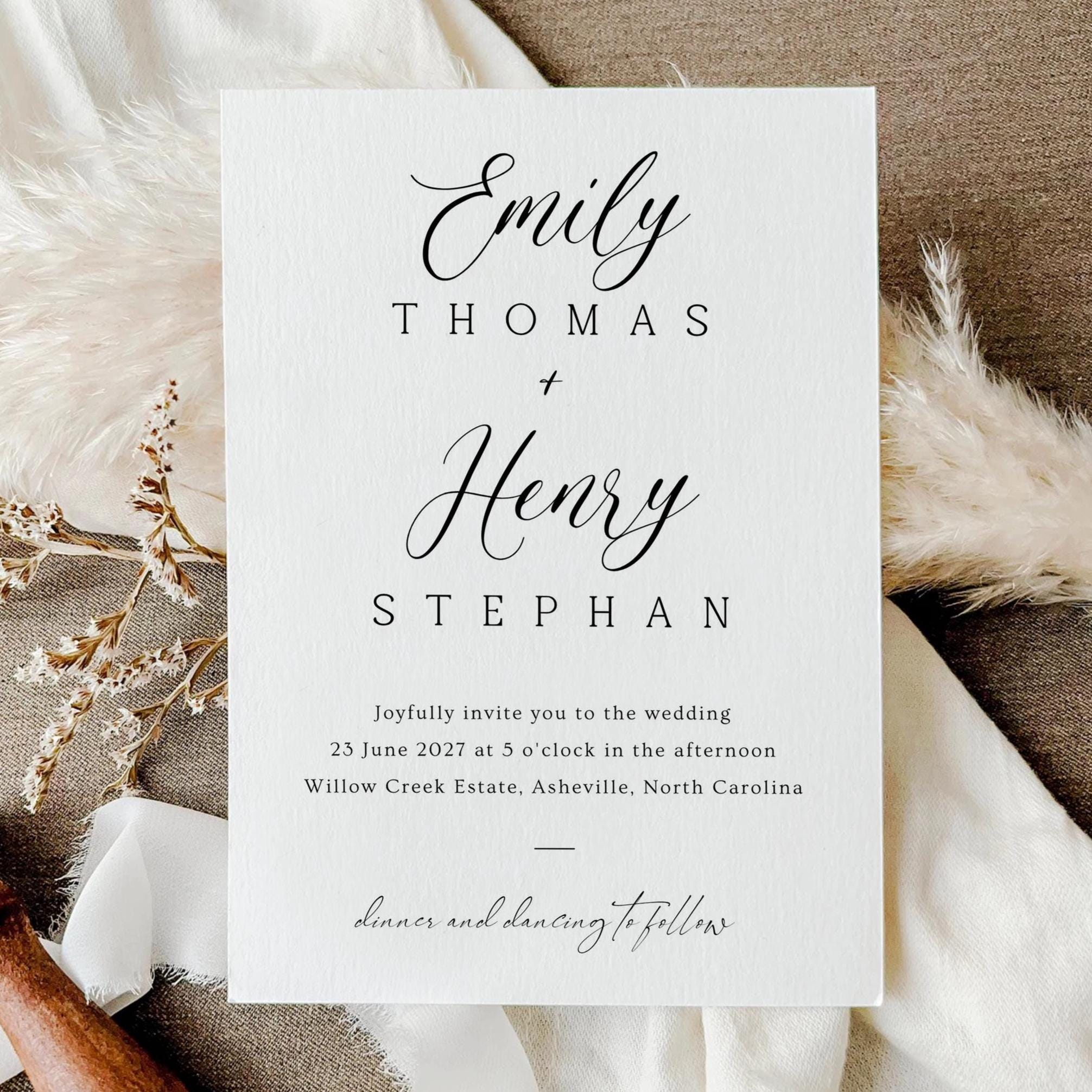 Modern Minimalist Wedding Invitation Template: Editable Canva Design (Digital Download)