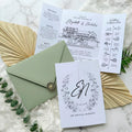 Wedding Venue Sketch Gatefold Invitation | Fully Editable Invitation Canva Template | Illustration