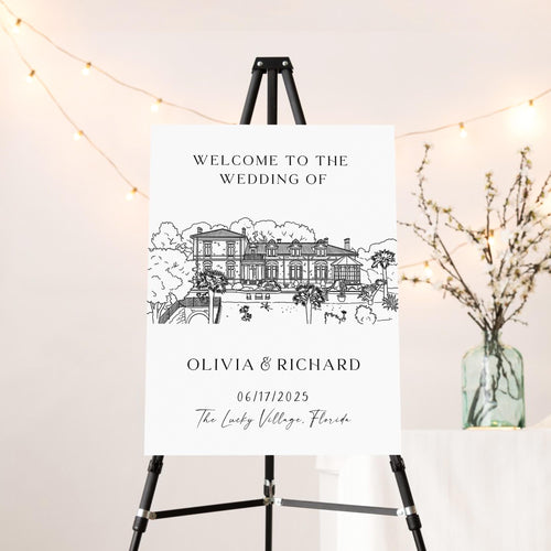 Custom Venue Line art Invitation Bundle | Personalized illustration Wedding Invite Canva Template | Wedding Stationery